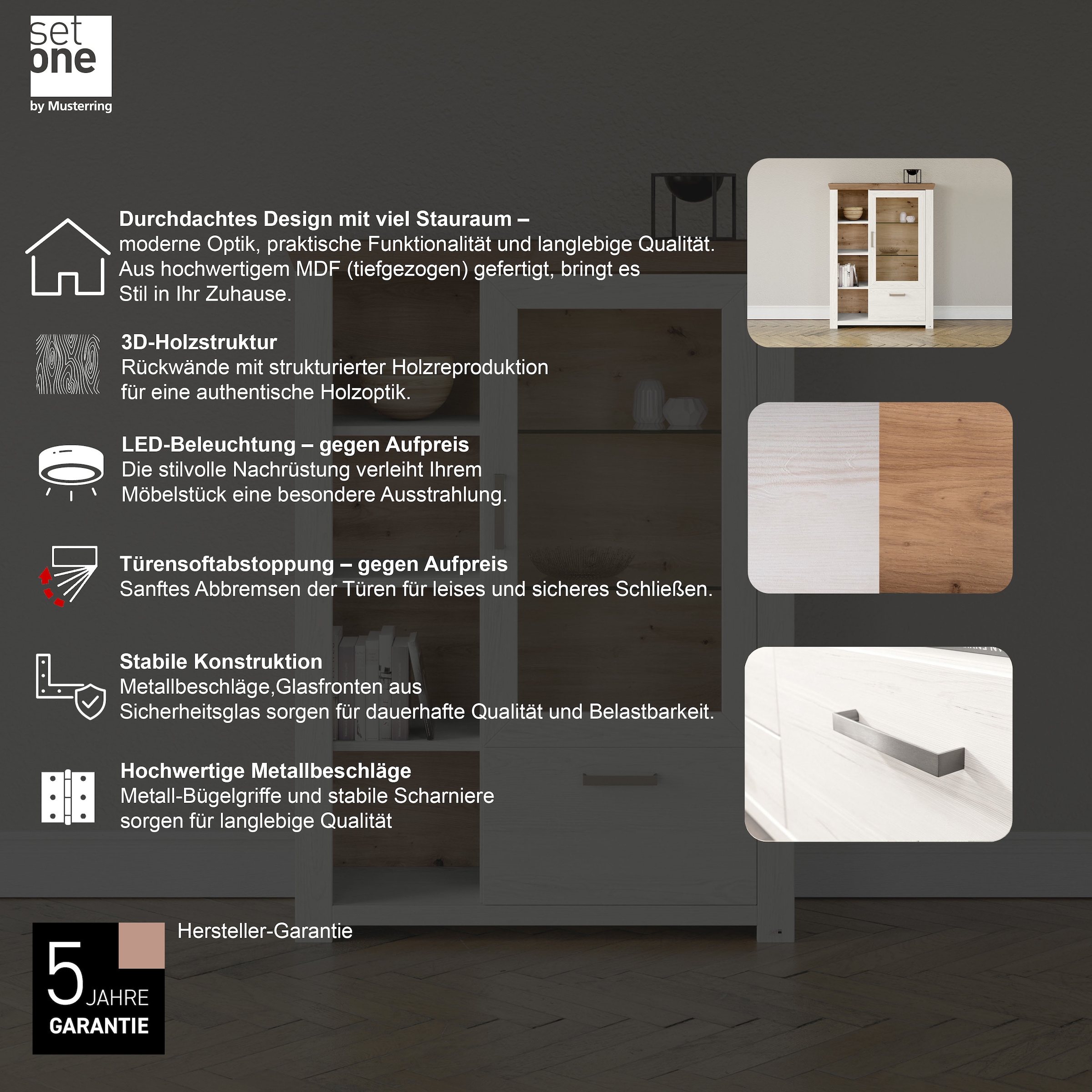 set one by Musterring Highboard »York«, Typ 13 und 14, mit Glastür und Schubkasten, 3 Farbvarianten, B 105 cm
