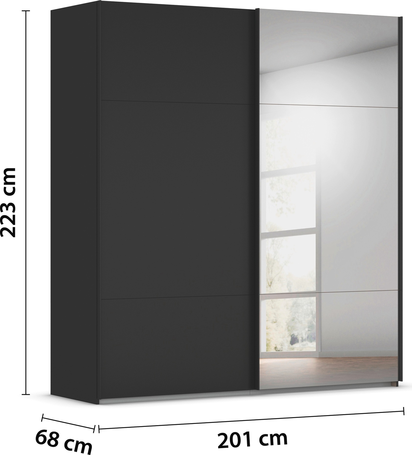 rauch Schwebetürenschrank »Kleiderschrank Schrank Garderobe Schlafzimmerschrank CONTIDO«, (in 3 verschiedenen Ausstattungen BASIC/CLASSIC/PREMIUM), aus hochwertigem Material in 6 Breiten 2 Griff-Farben MADE IN GERMANY