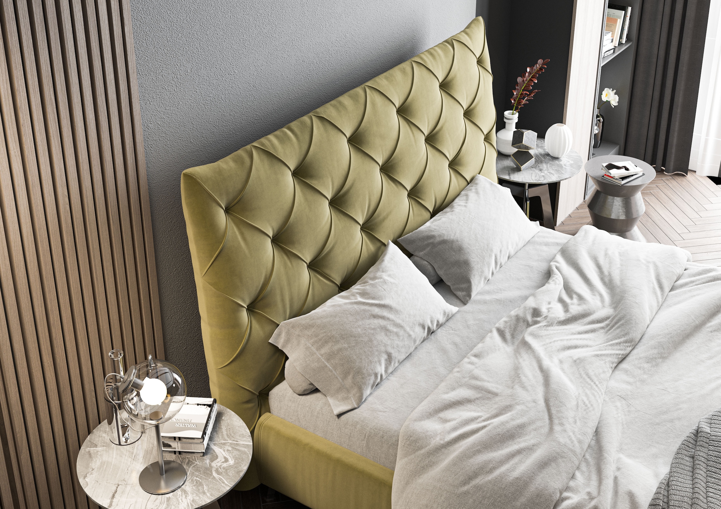 Home affaire Polsterbett »Elloree, in 4 Breiten, hinten mit Originalstoff bezogen, auch in Leder« Kopfteilhöhe 143cm, belastbar bis 280 kg, auch in Überlänge 220cm