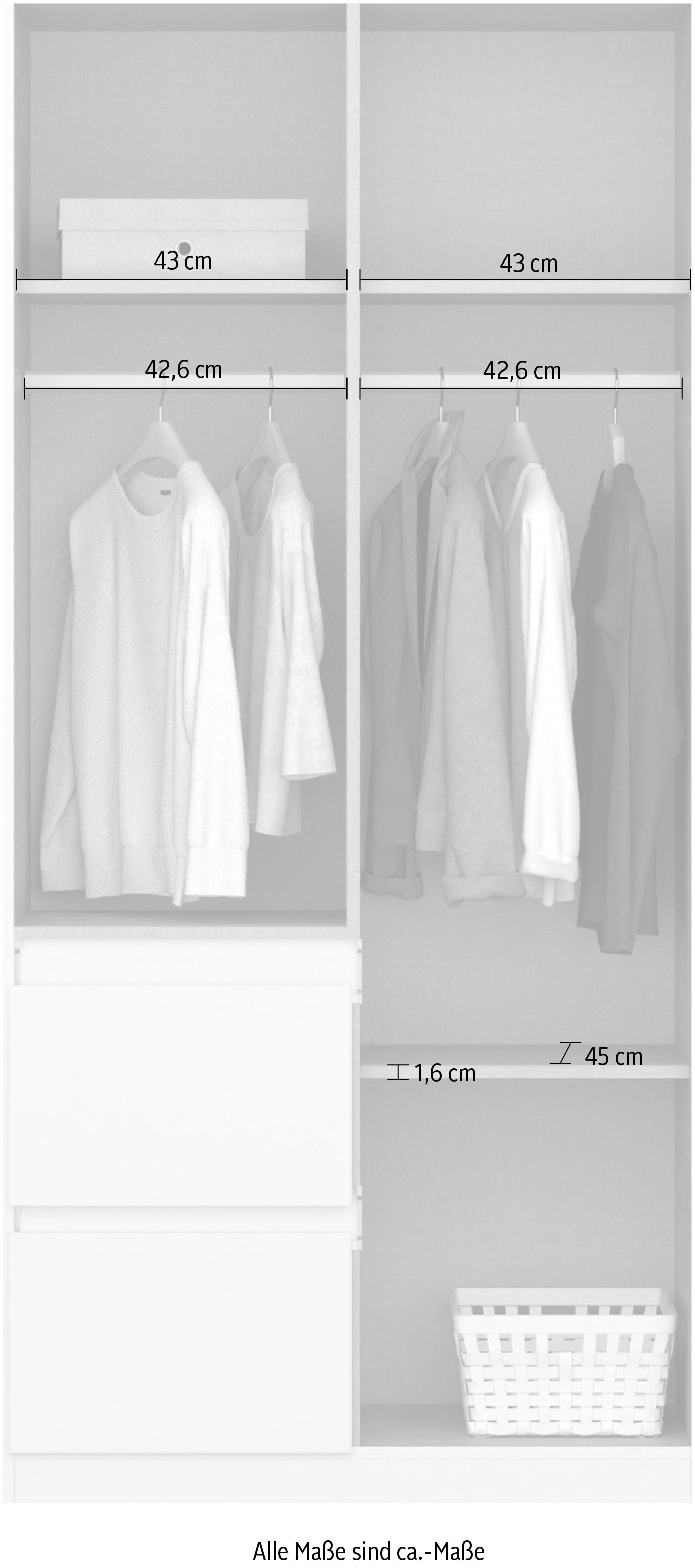 rauch Drehtürenschrank »Kleiderschrank Schrank Garderobe Wäscheschrank Ankleide NIDDA« Breiten 91/136/181 cm,  mit vollflächig aufgelegten Spiegel grifflose Front MADE IN GERMANY