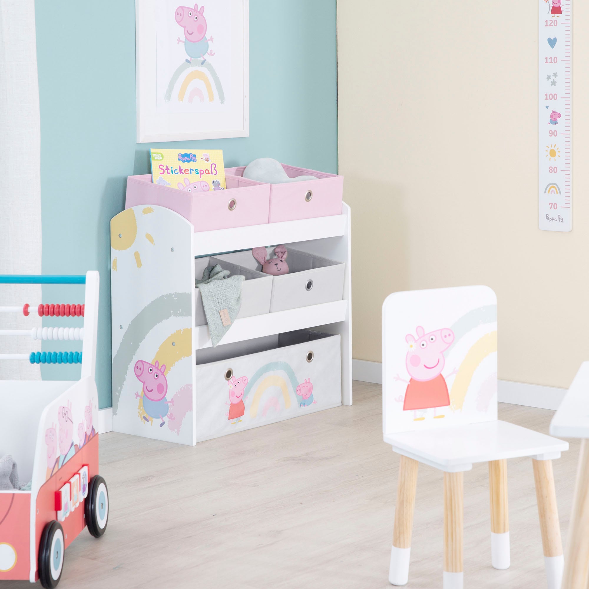 roba® Kinderregal »Peppa Pig, weiß«, inklusive 5 Stoffboxen in 2 Größen