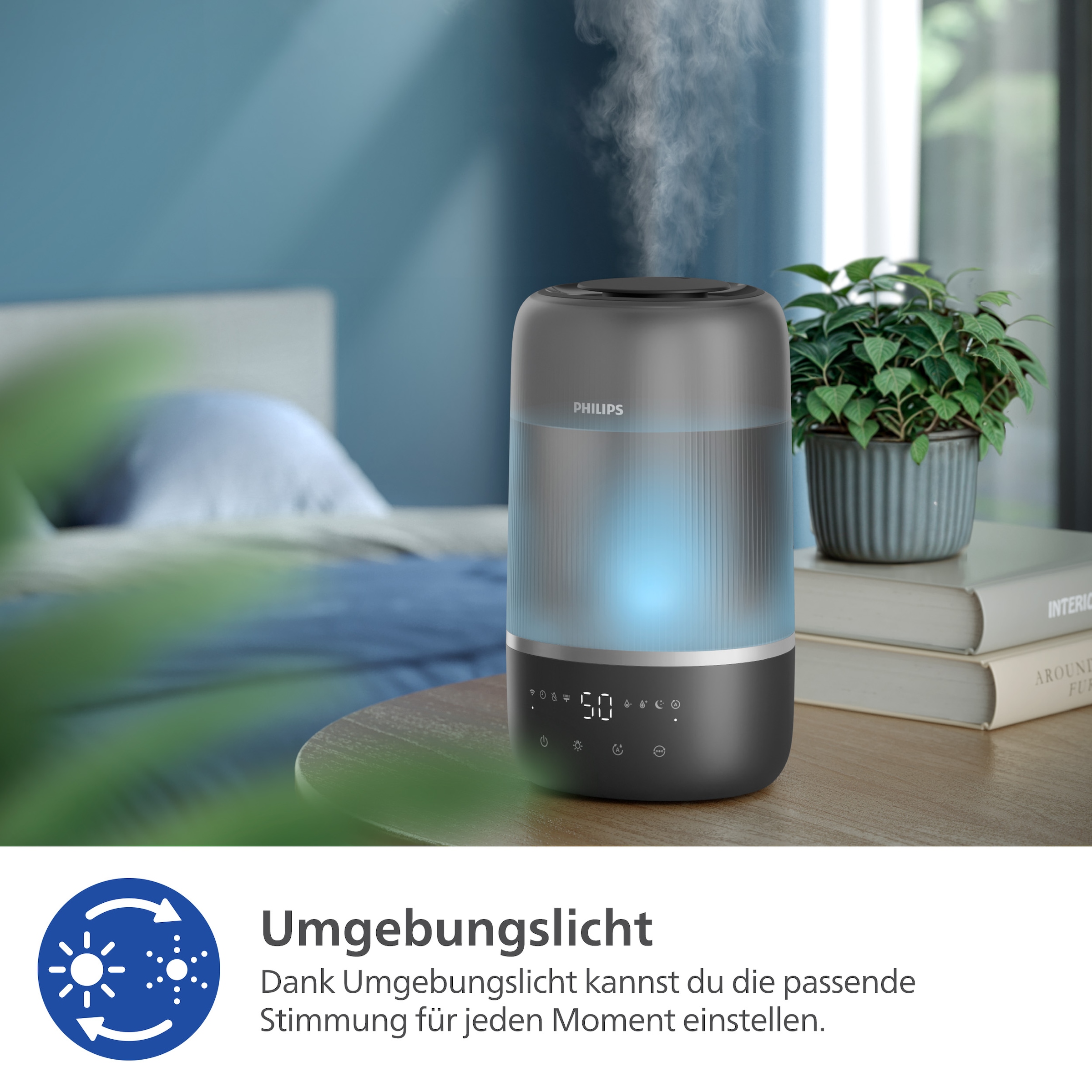Philips Luftbefeuchter »HU1510 1000 Series, ultraschall«, 3 l Wassertank, für 41 m² Räume, mit Aroma-Diffusor, Stimmungslicht, App verbunden