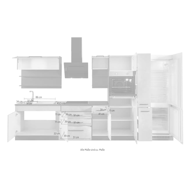 HELD MÖBEL Küchenzeile »Tulsa«, mit E-Geräten, Breite 360 cm, schwarze  Metallgriffe, MDF Fronten auf Raten kaufen
