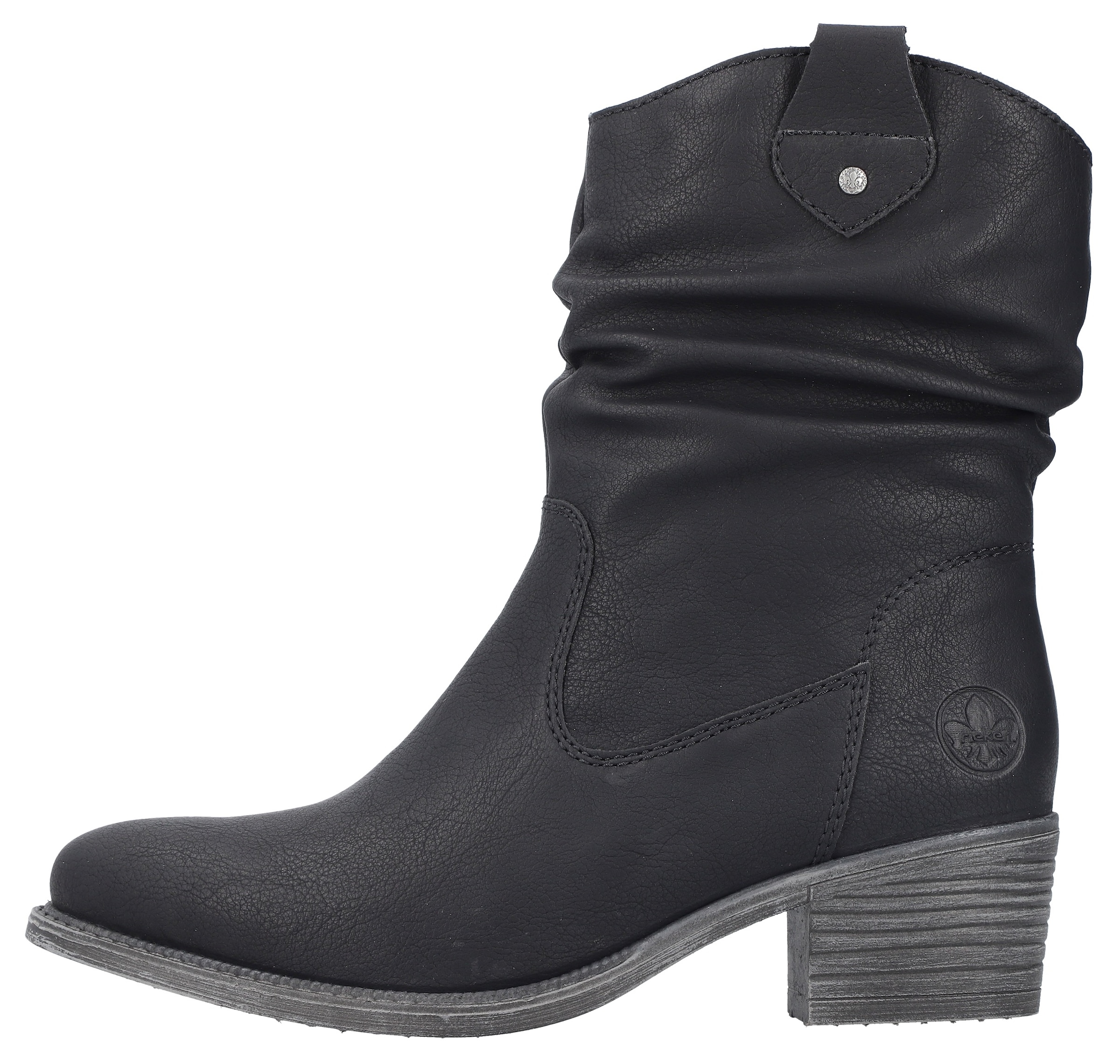 Rieker Westernstiefelette, Cowboyboots, slouchy Schaft, Blockabsatz, mit Innen-Reißverschluss