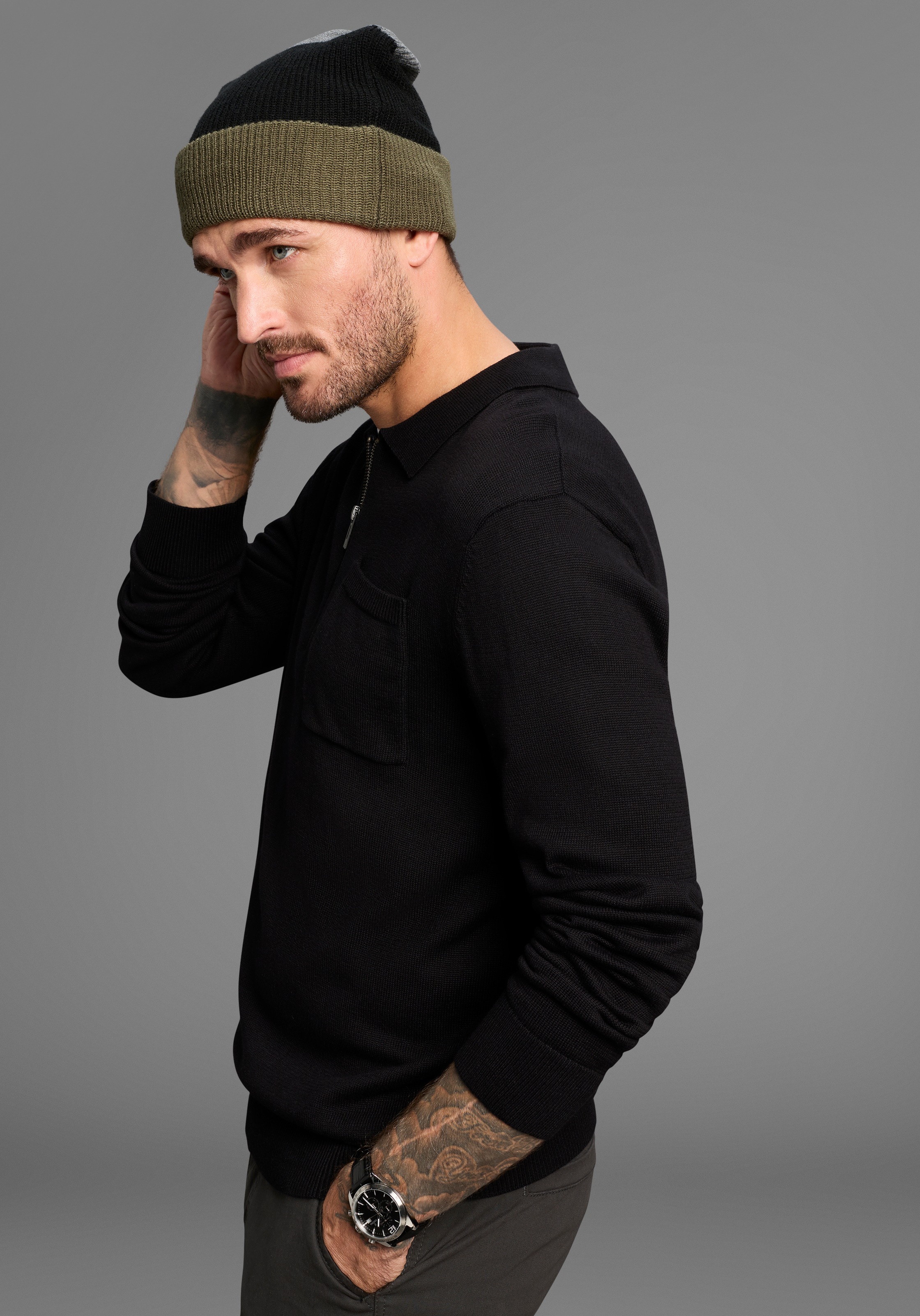 Man's World Strickmütze im trendigem Colorlocking - NEW