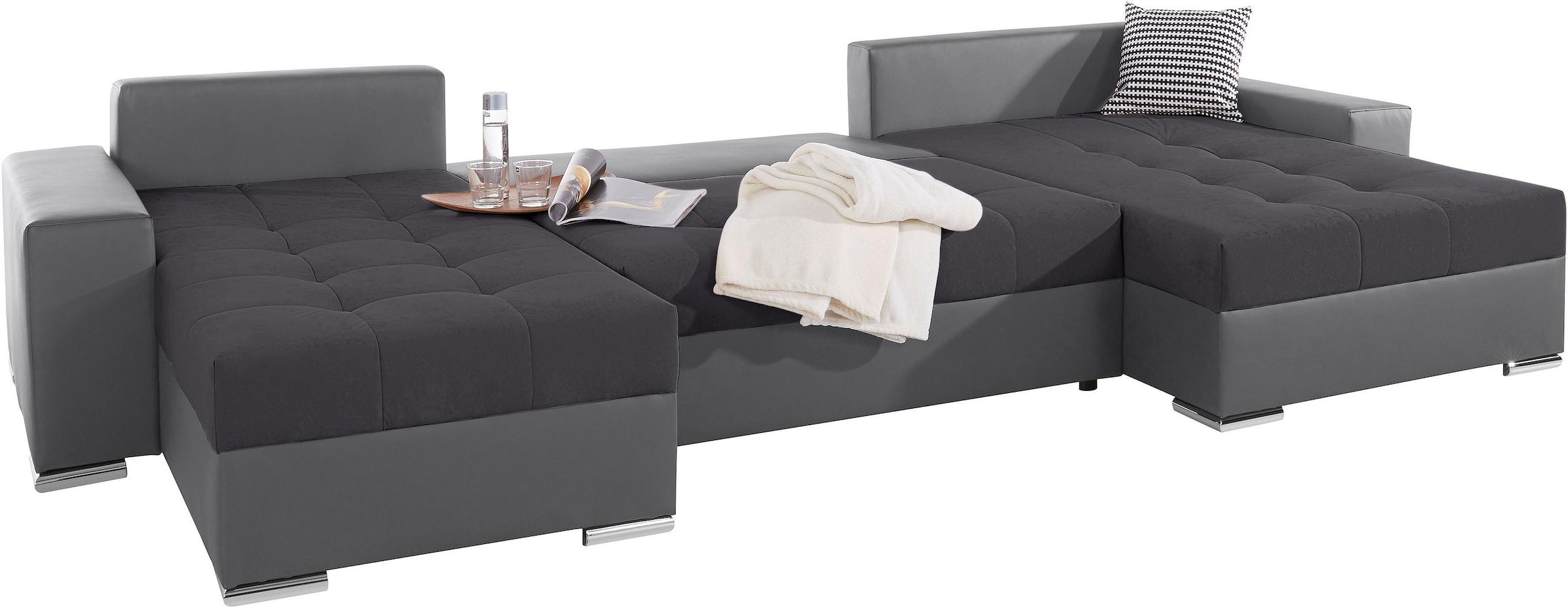 COLLECTION AB Wohnlandschaft »XXL-Josy U-Form, Breite 333 cm, mit 2 Recamieren 77 & 97 cm«, inkl. Bettfunktion, Bettkasten, mit 5 gleich großen Rückenkissen