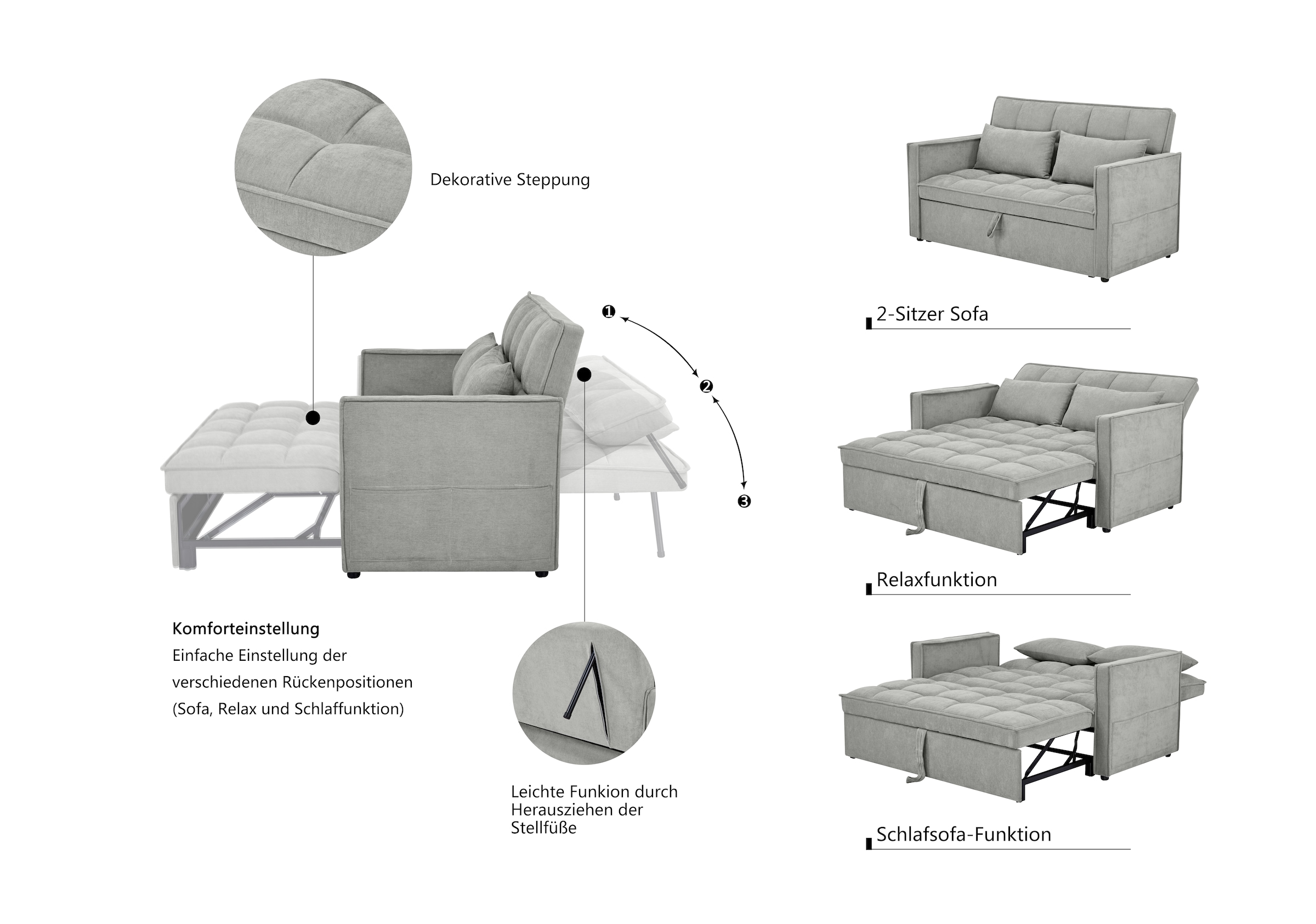OTTO home Schlafsofa »STEFFO, 159 cm, 2-Sitzer, mit verstellbarer Rückenlehne« Klappmechanismus, Feinstruktur-Bezug, natürliche Farben