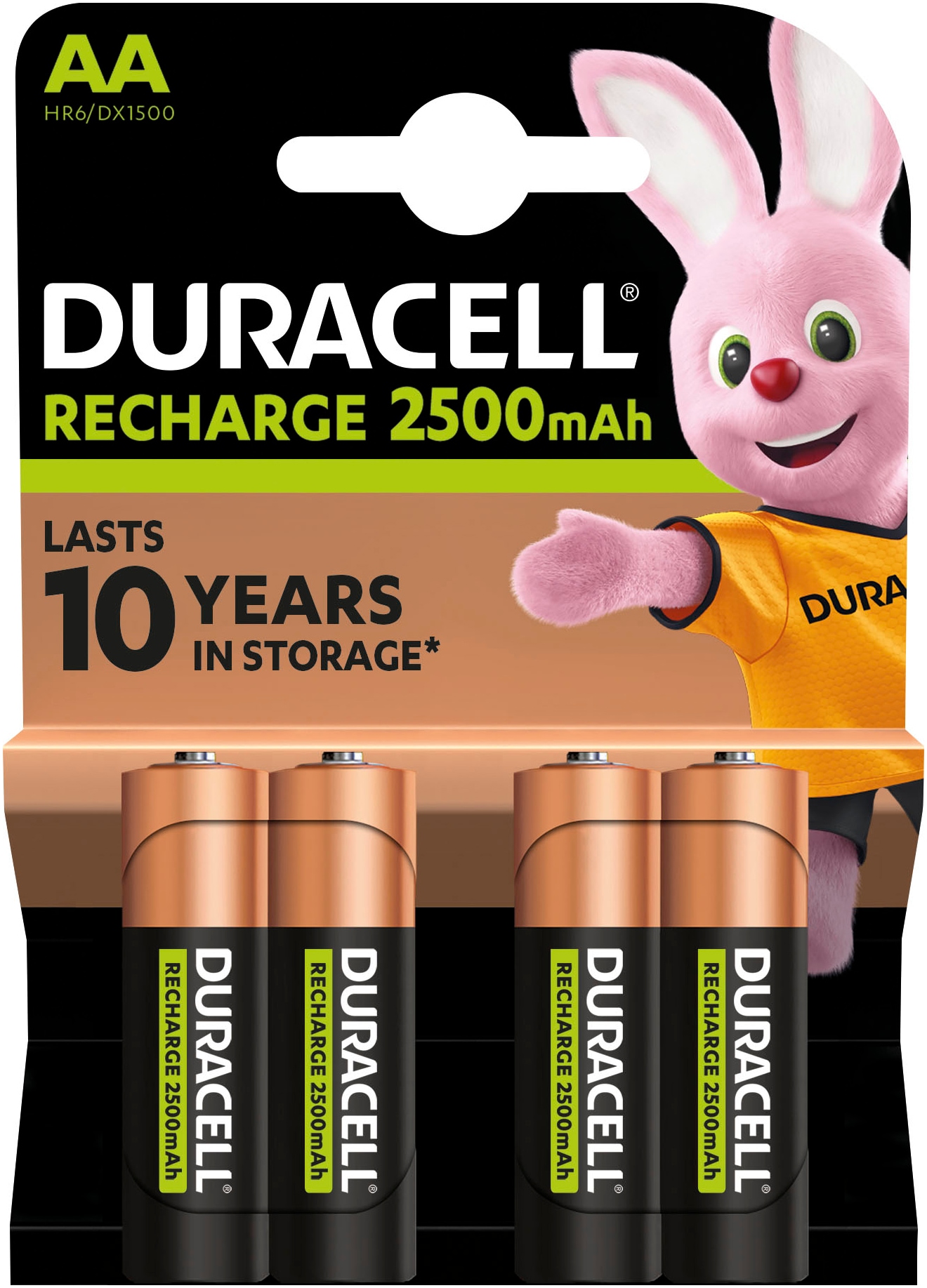 Duracell Batterie »4 Stck, Recharge Ultra AA 2500 mAh«, LR06, 1,2 V, (Packung, 4 St.), wiederaufladbare Akkus, 5 Jahre Garantie