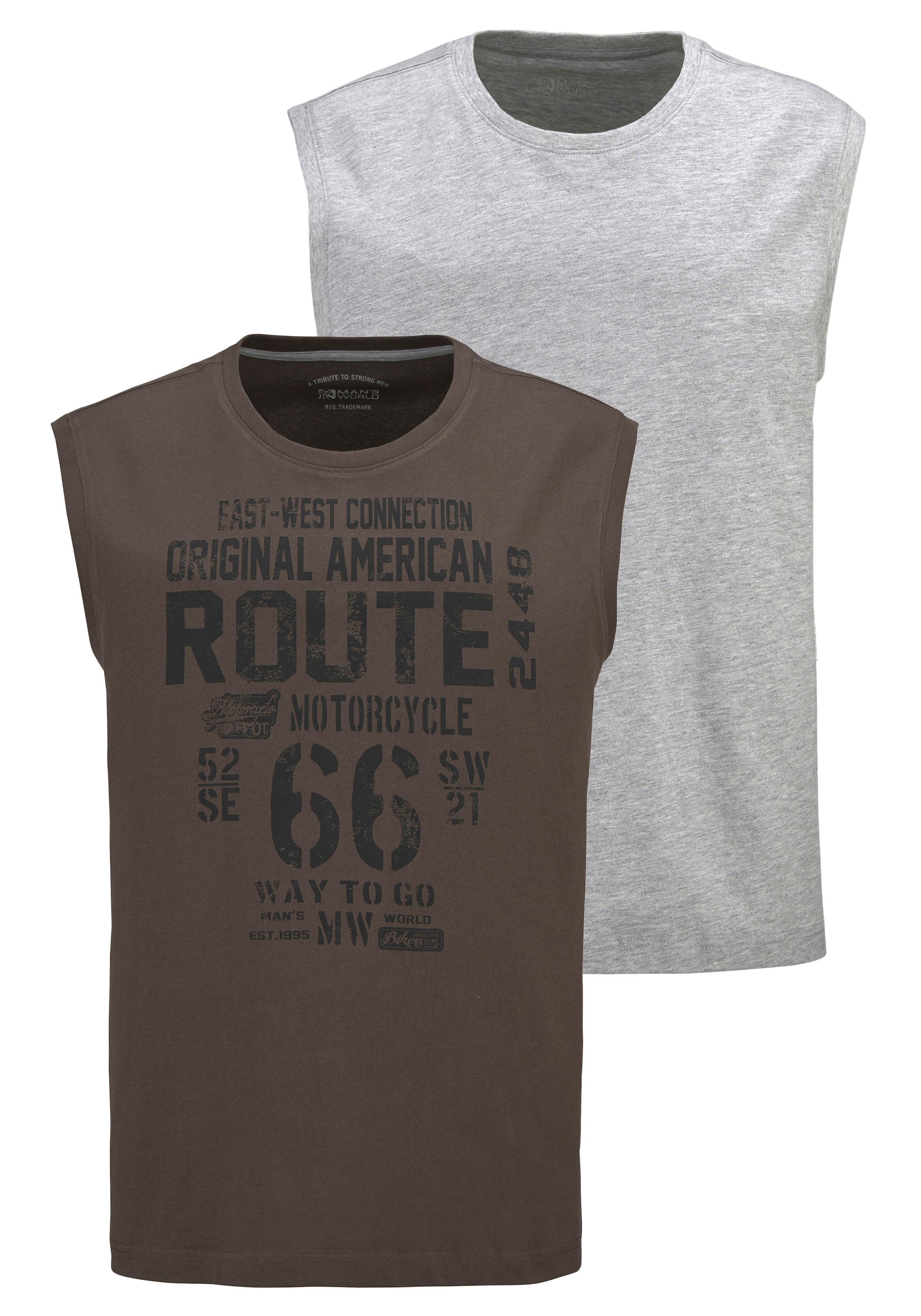 Man's World Muscleshirt 2er-Pack,  ärmellos,  bedruckt,  Rundhalsausschnitt,  aus 100% Baumwolle