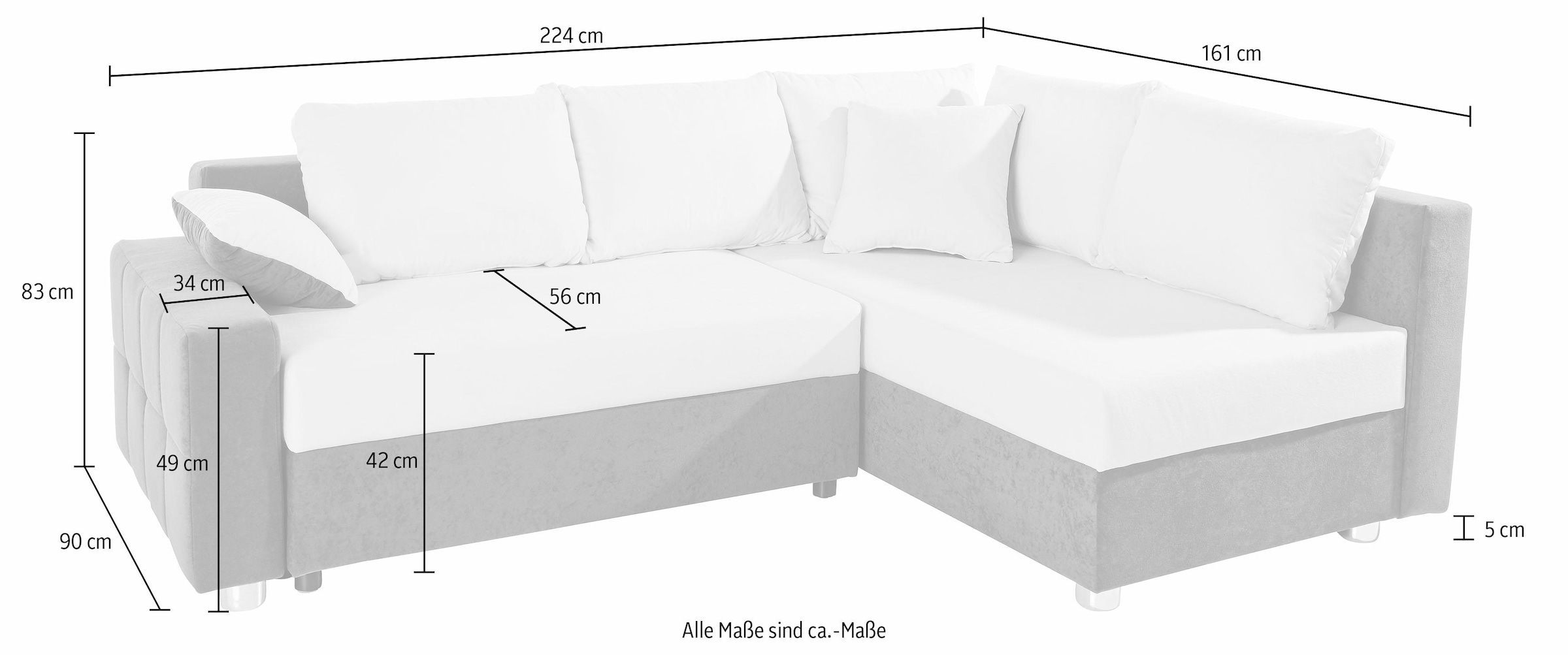 COLLECTION AB Ecksofa »Parma L-Form«, mit Bettfunktion und Federkern