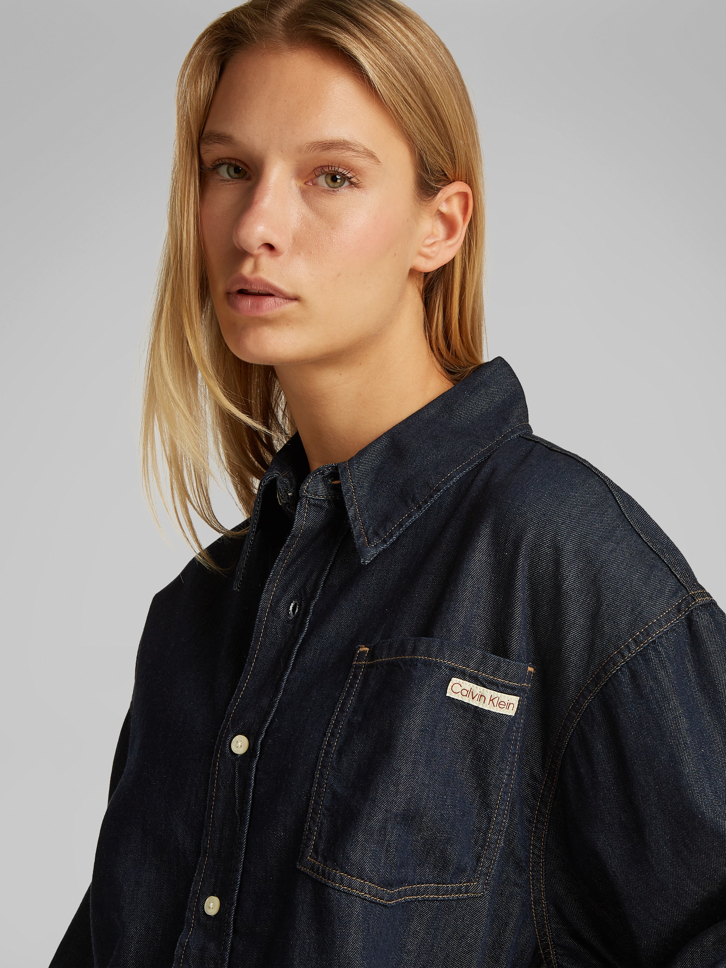 Calvin Klein Jeans Jeansbluse »OVERSIZED LS DENIM SHIRT«, mit Logostickerei