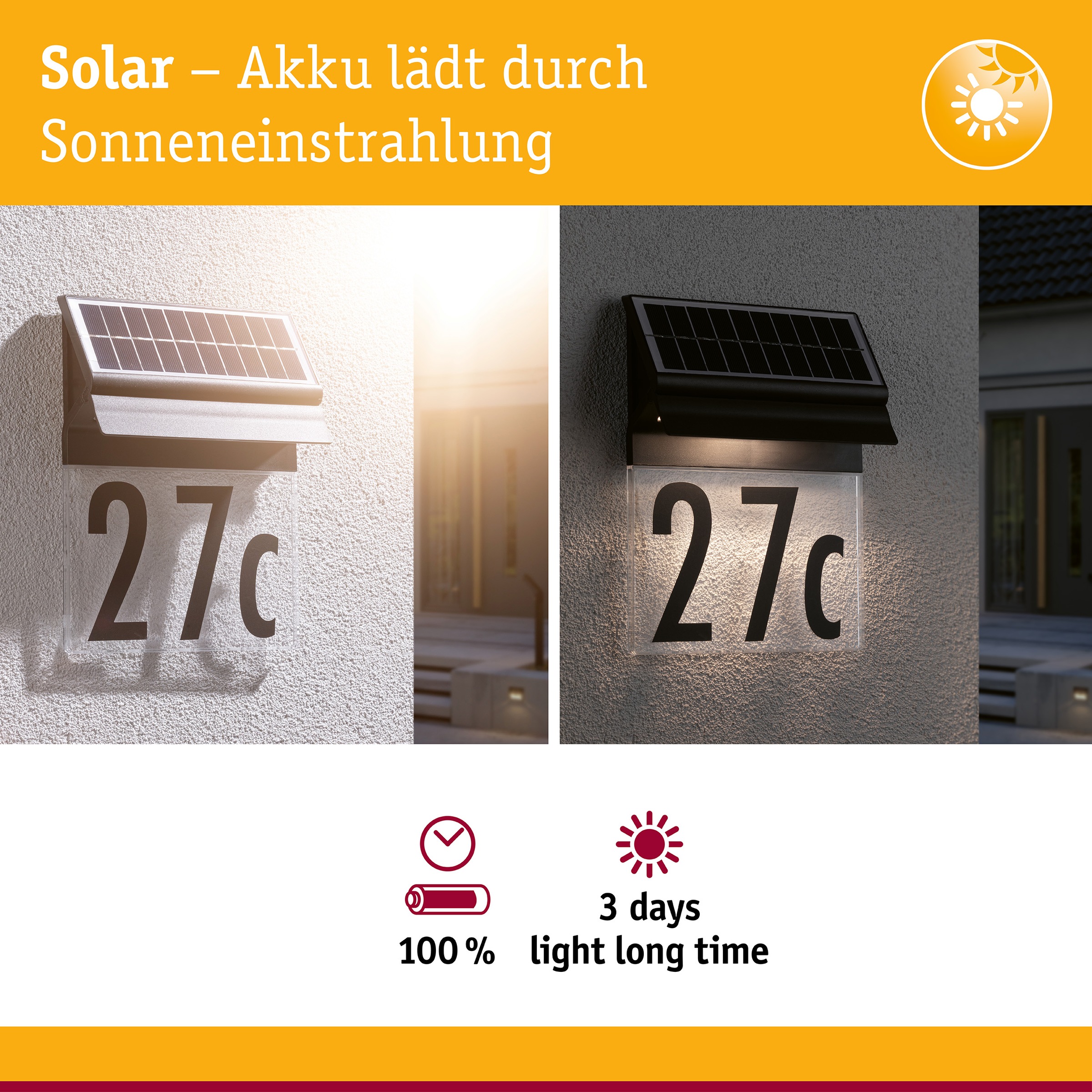 Paulmann LED Außen-Wandleuchte »Solar Hausnummernleuchte Neda IP44 3000K 14lm Schwarz« 1 Stk. Warmweiß
