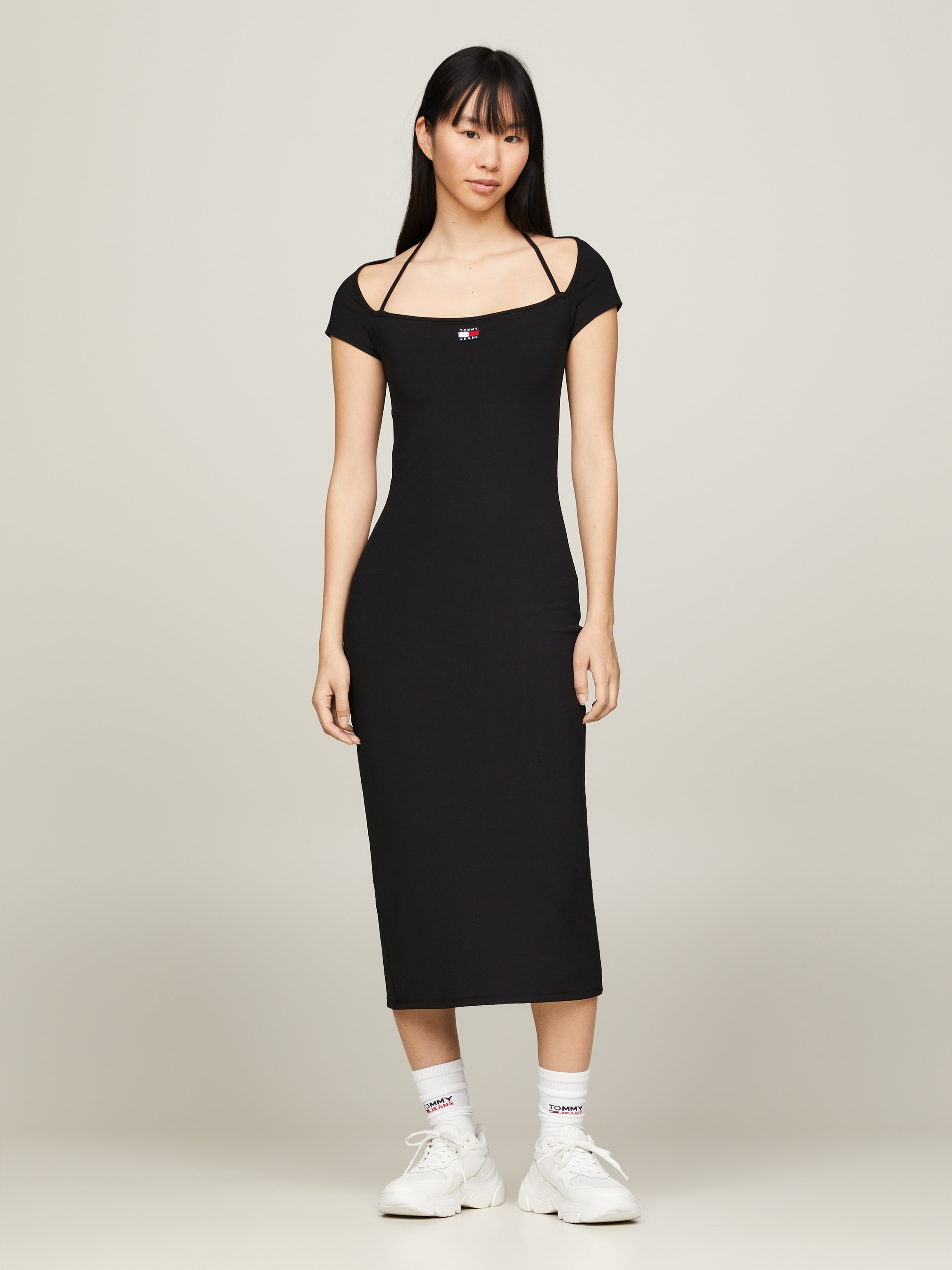 Jerseykleid »TJW MIDI BADGE RIB DRESS EXT«, mit Tommy Jeans Flagge