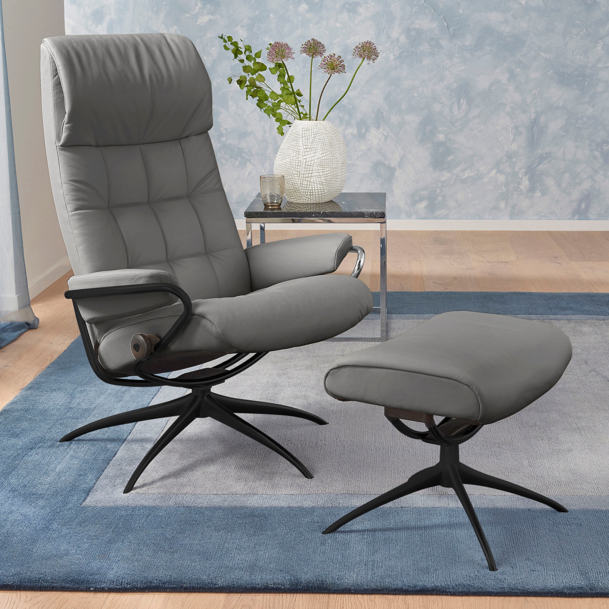 Stressless® Relaxsessel »London« Set, Relaxsessel mit Hocker,  mit Hocker, High Back, mit Star Base, Gestell Schwarz