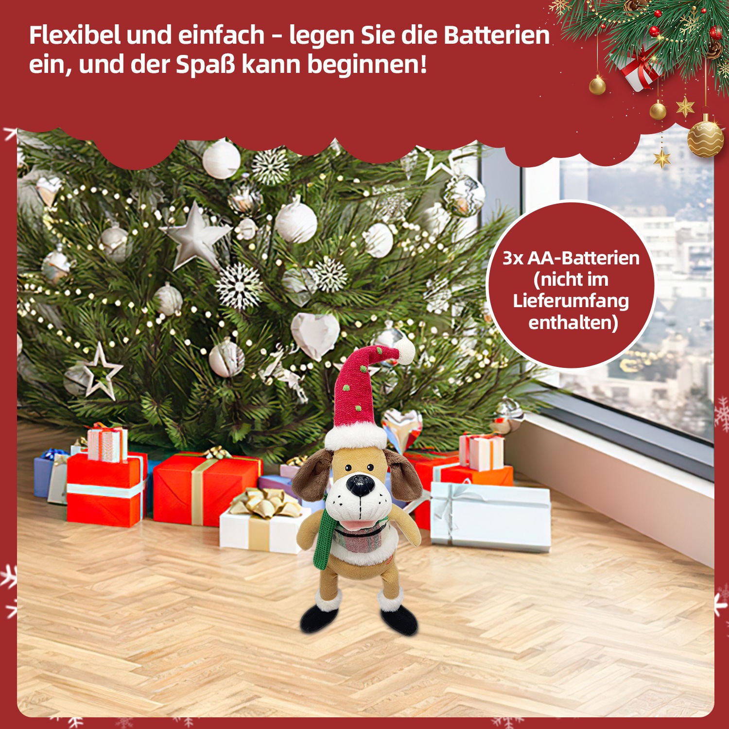 SHX Weihnachtsfigur »Singender und schaukelnder Hund«, Bewegung, lebhafte Musik