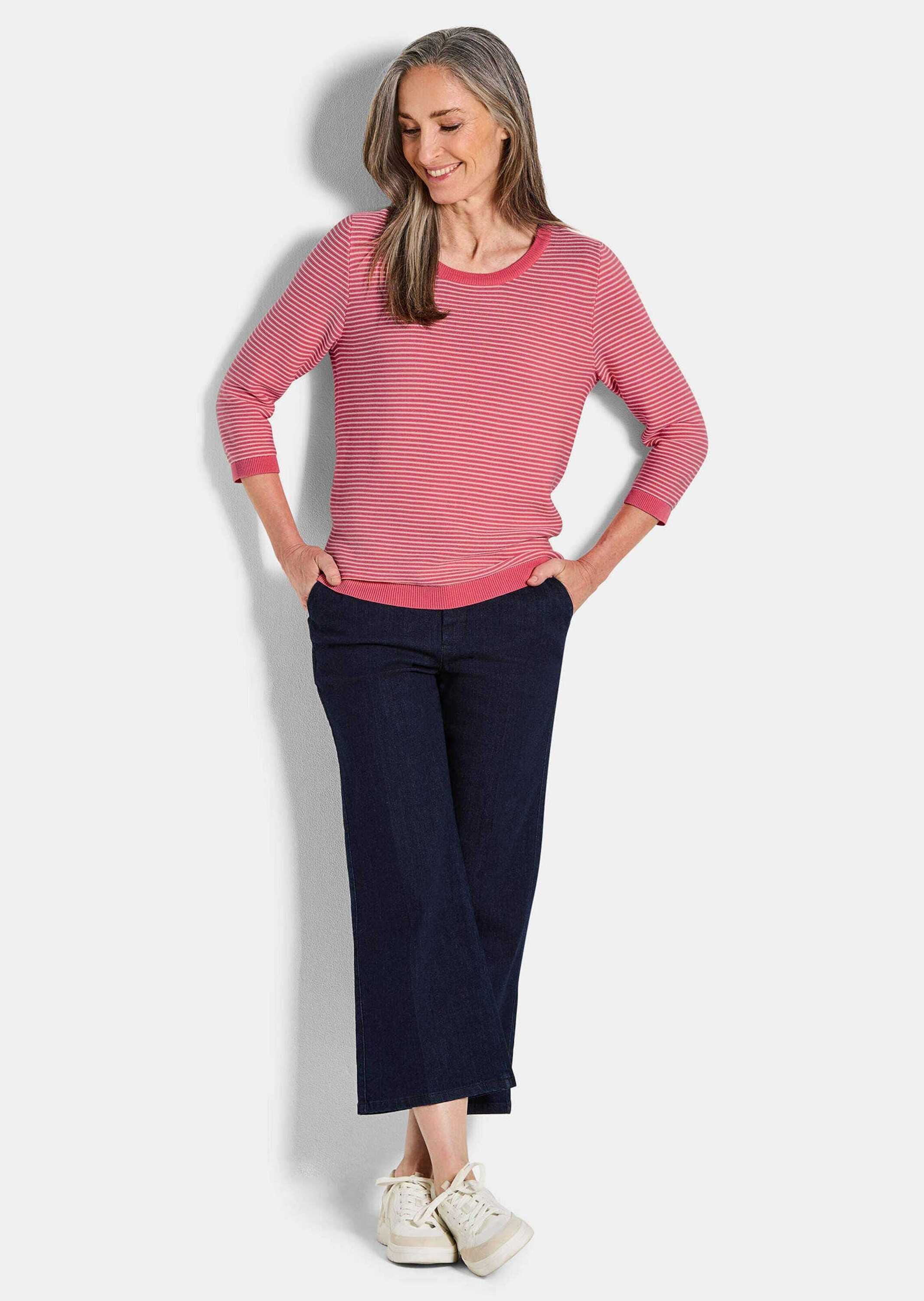 GOLDNER Rundhalspullover »Kurzgröße Halbarm Ringelpullover aus Baumwolle« Rundhalsausschnitt