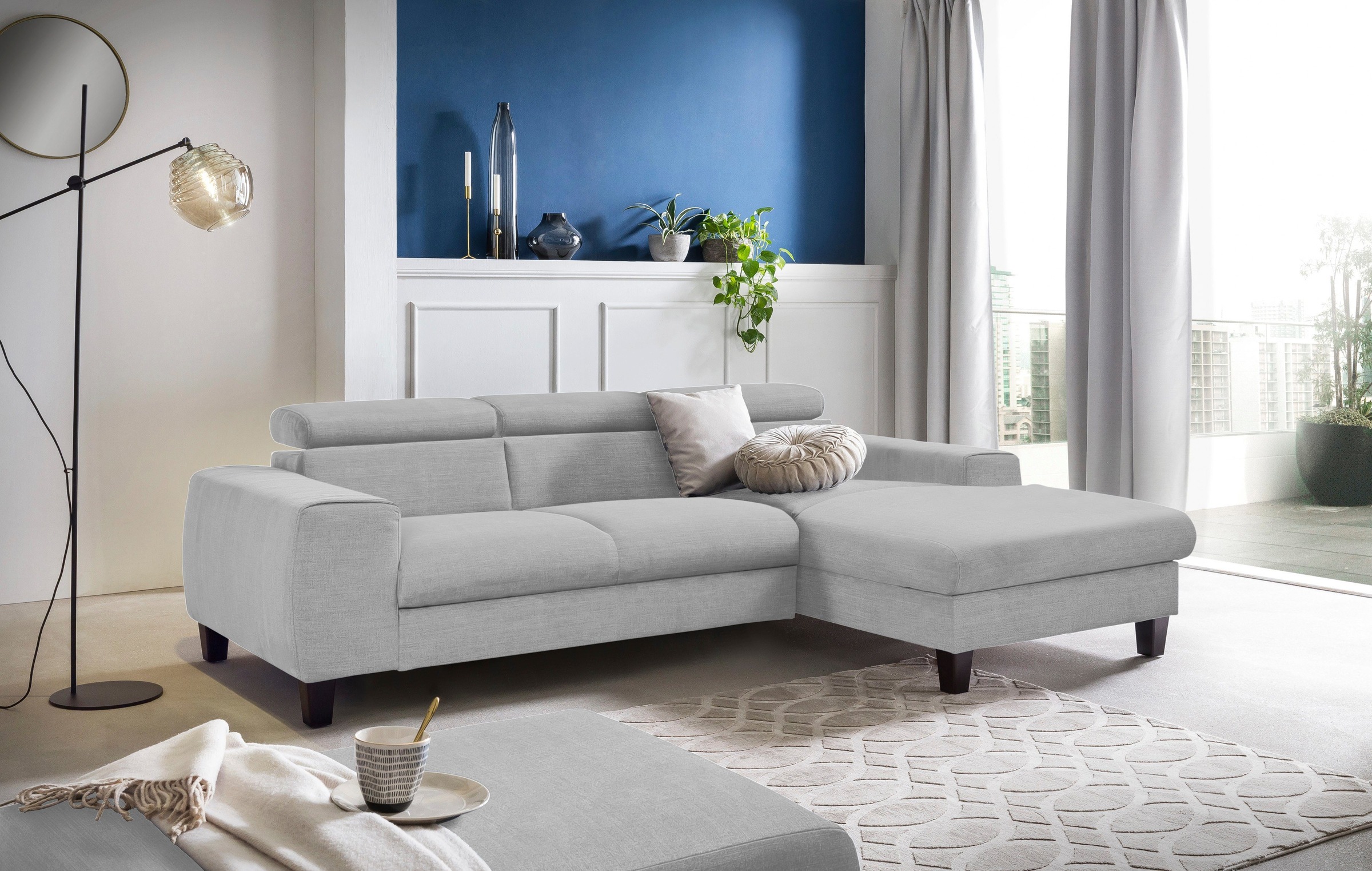 COTTA Polstergarnitur »Morven L-Form«, (Set), Set bestehend aus: Ecksofa mit Kopfteilverstellung & Hocker