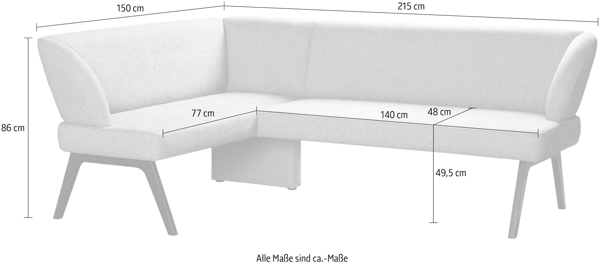 Home affaire Eckbank »Aretha Küchenbank, Polsterbank, Esszimmerbank, Breite 215 cm«, Moderne Bank in tollen Farben, Nosagfederung, anzahl Sitzplätze: 5