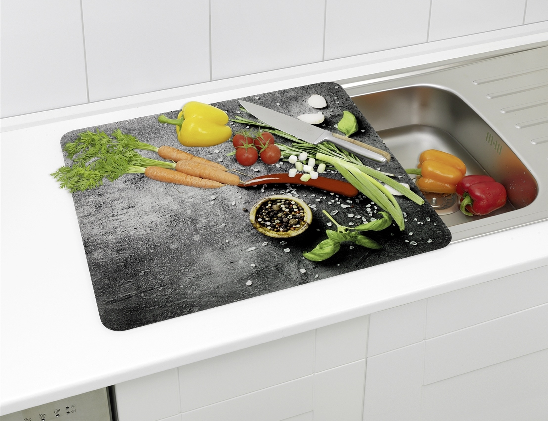 Maximex Schneide- und Abdeckplatte »Modell Rosmarin« Spritzschutz, Herdblende, Schneidbrett, für Glaskeramik-Kochfelder