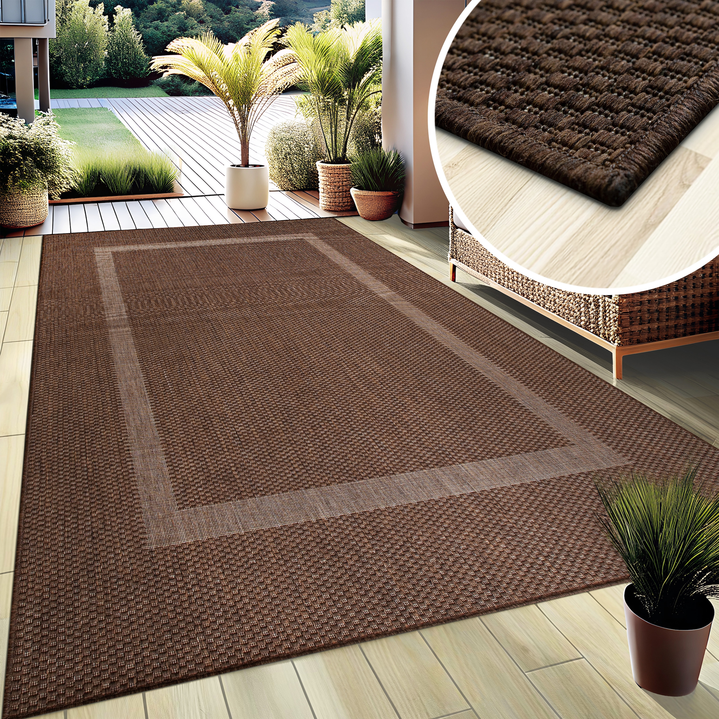 OTTO home Teppich »Venedig Bordüre auch als Läufer erhältlich« rechteckig 3 mm Höhe In- und Outdoor geeignet, Sisal-Optik, Wetterfest & UV-beständig