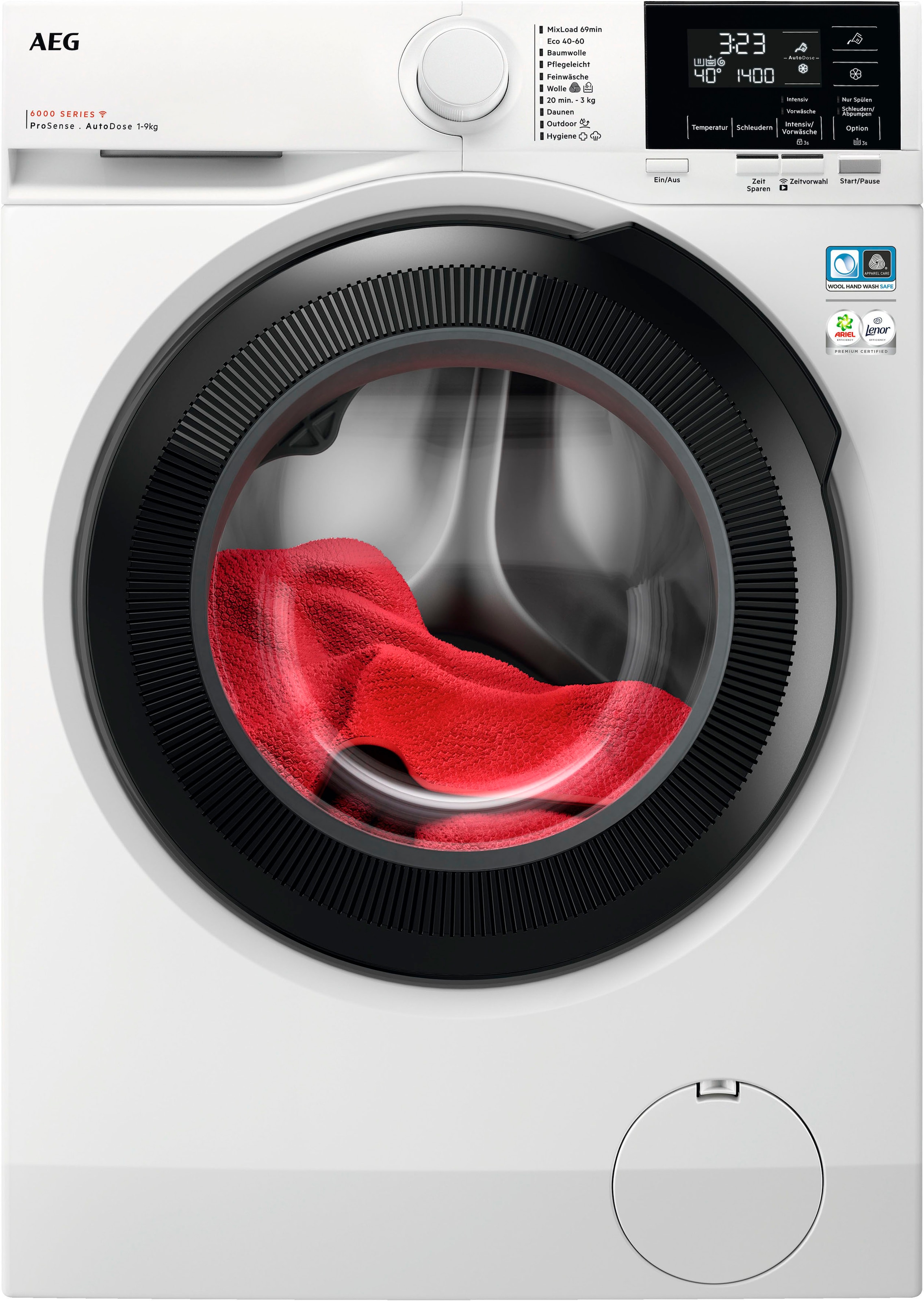AEG Waschmaschine, LR6D60490 914915144, 9 kg, 1400 U/min, ProSense® Mengenautomatik​ - spart bis 40% Zeit, Wasser und Energie