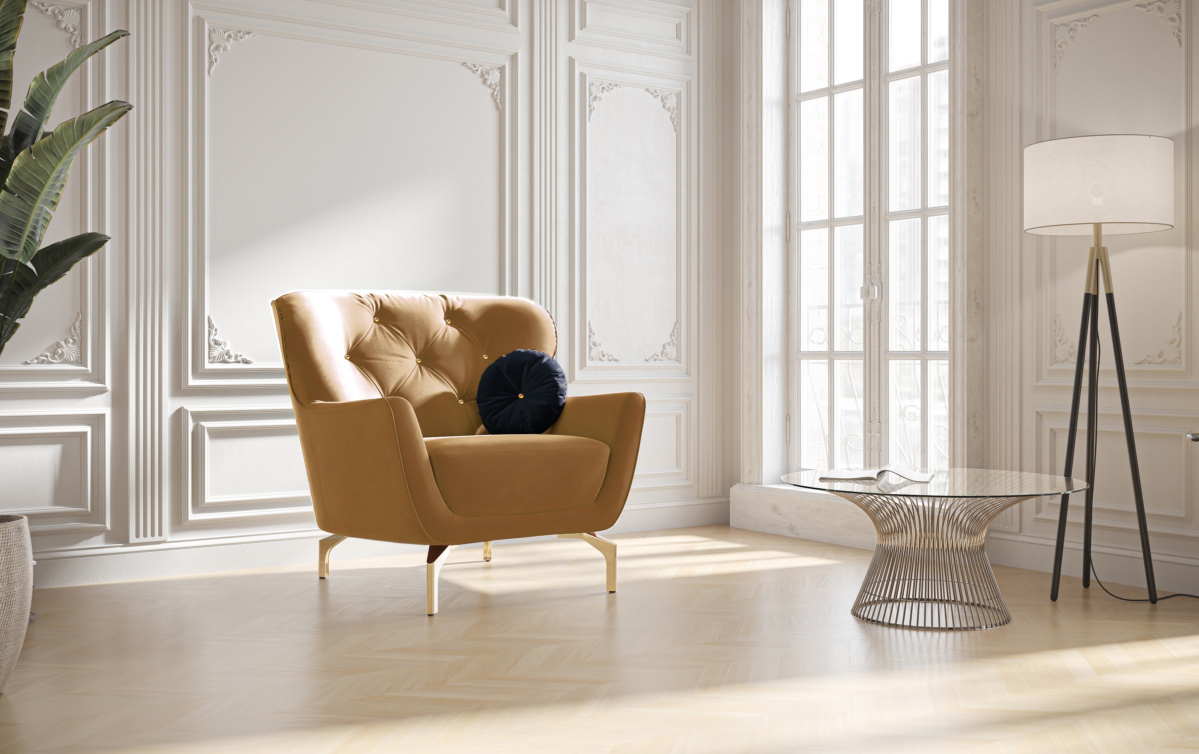 sit&more Sessel »Orient 3«, inkl. 1 Zierkissen mit Strass-Stein, goldfarbene Metallfüße