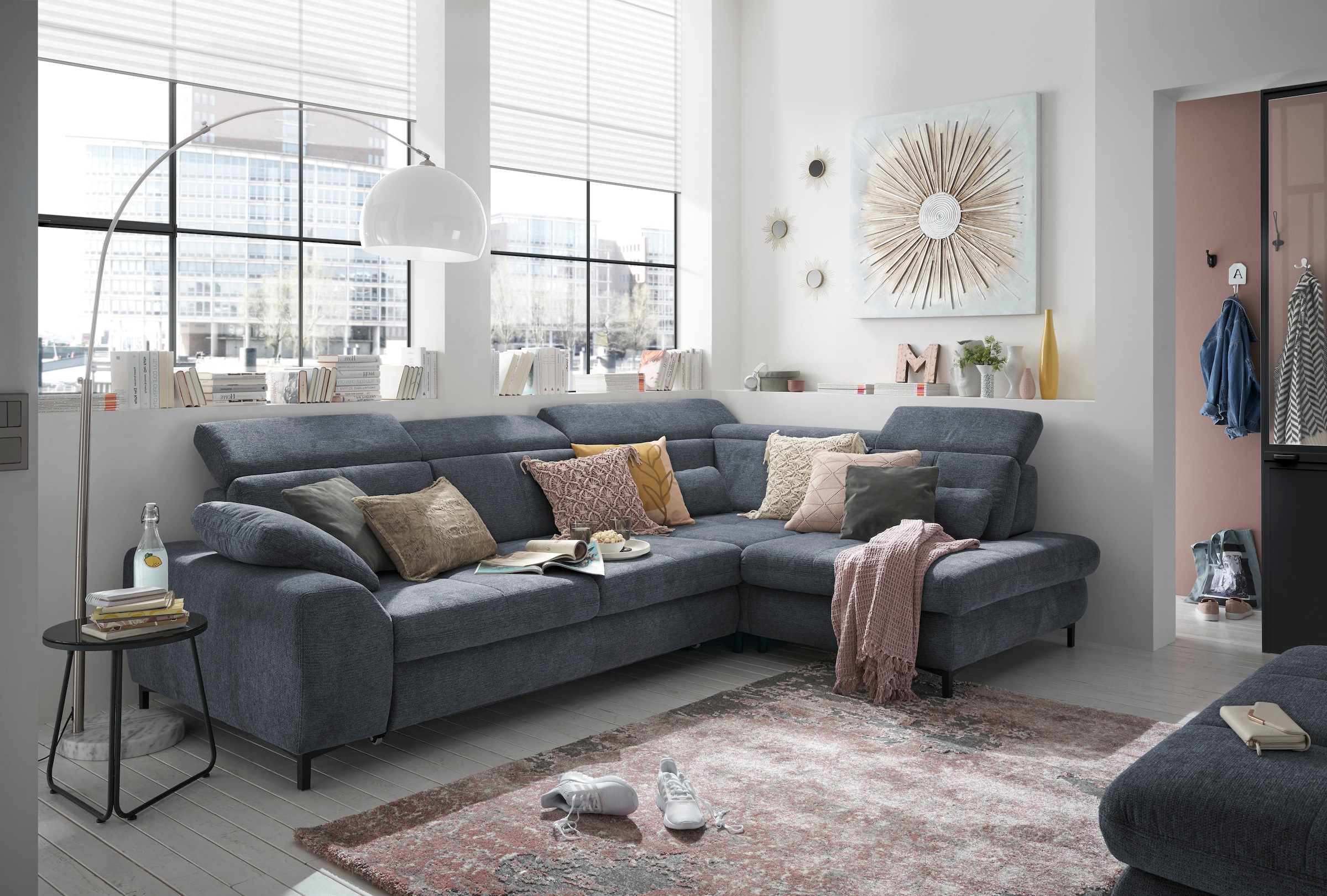 set one by Musterring Ecksofa »SO 3400 Sitzhöhe 47cm oder 49cm, Sitztiefe verstellbar, B/T 317/220 cm«, Kaltschaumpolsterung, Flachgewebe, whlw. mit weiteren Funktionen