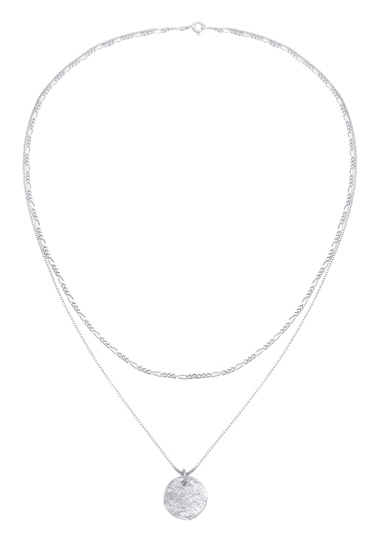 Elli Silberkette »Halskette Layer Münze Figaro Boho 925 Silber«