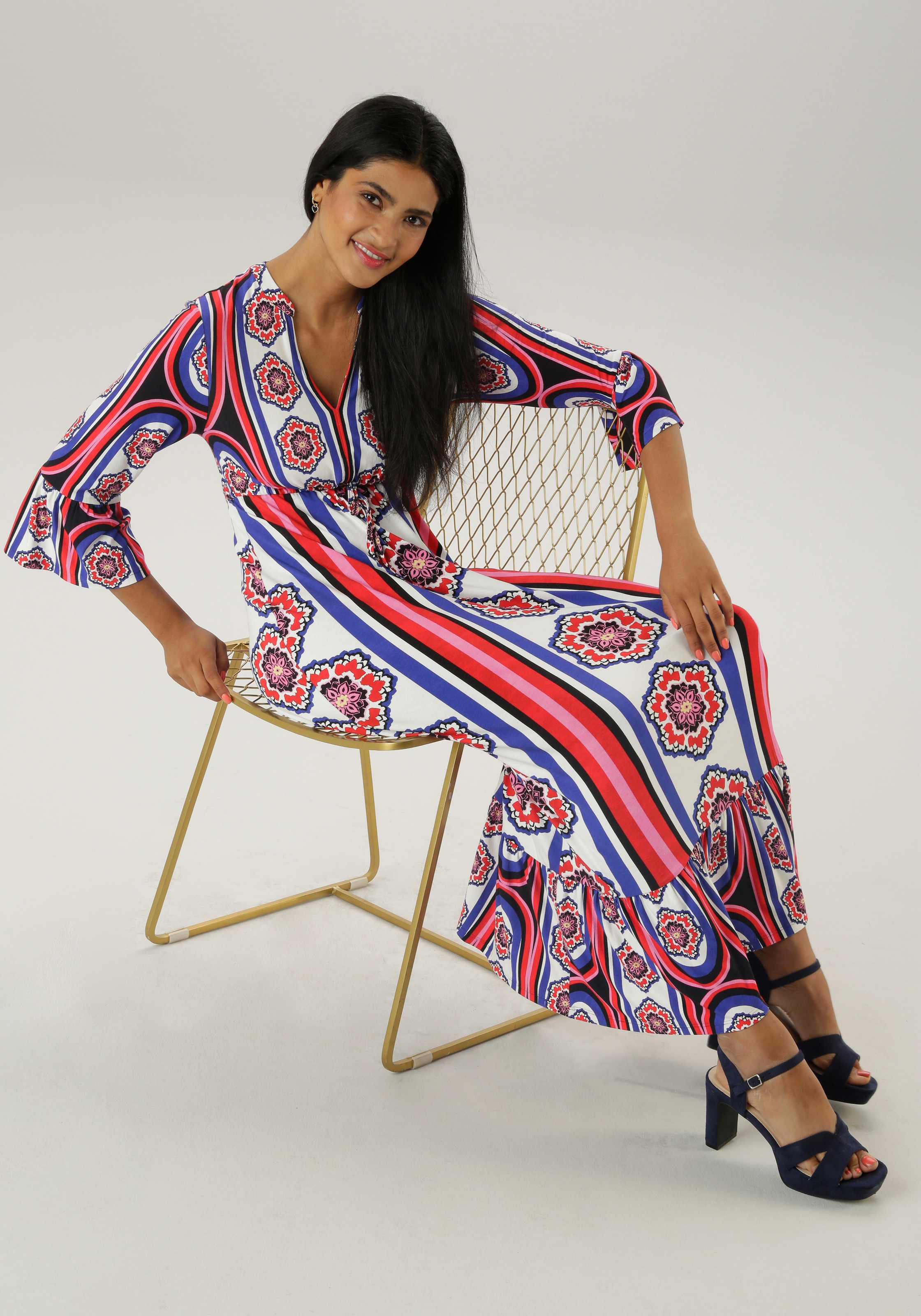 Aniston SELECTED Maxikleid, mit Volant an den 3/4-langen Ärmeln und am Saum - NEUE KOLLEKTION