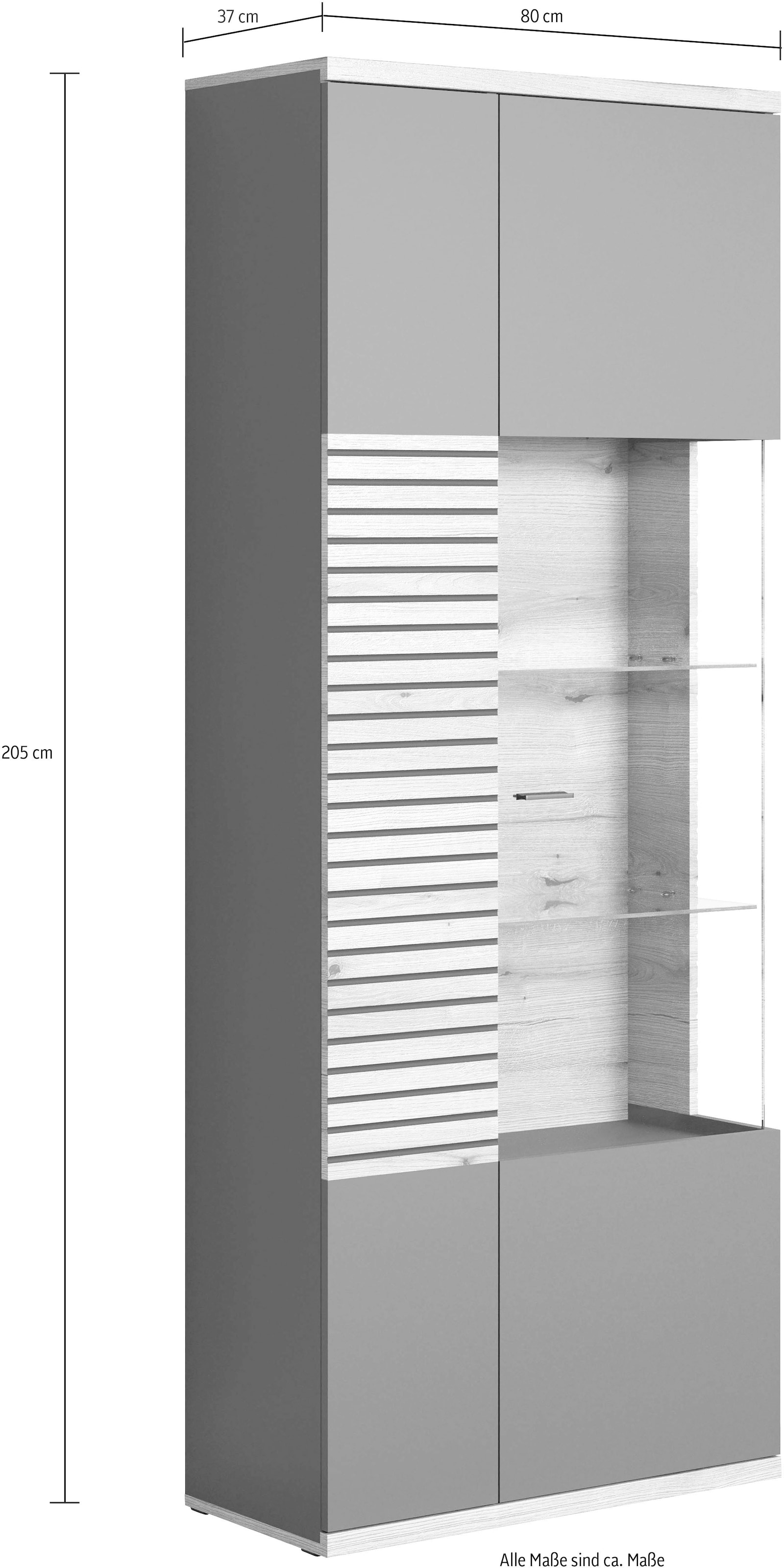 INOSIGN Stauraumvitrine »Norris«, Wohnzimmervitrine in Rillenoptik und großzügiger Präsentationfläche