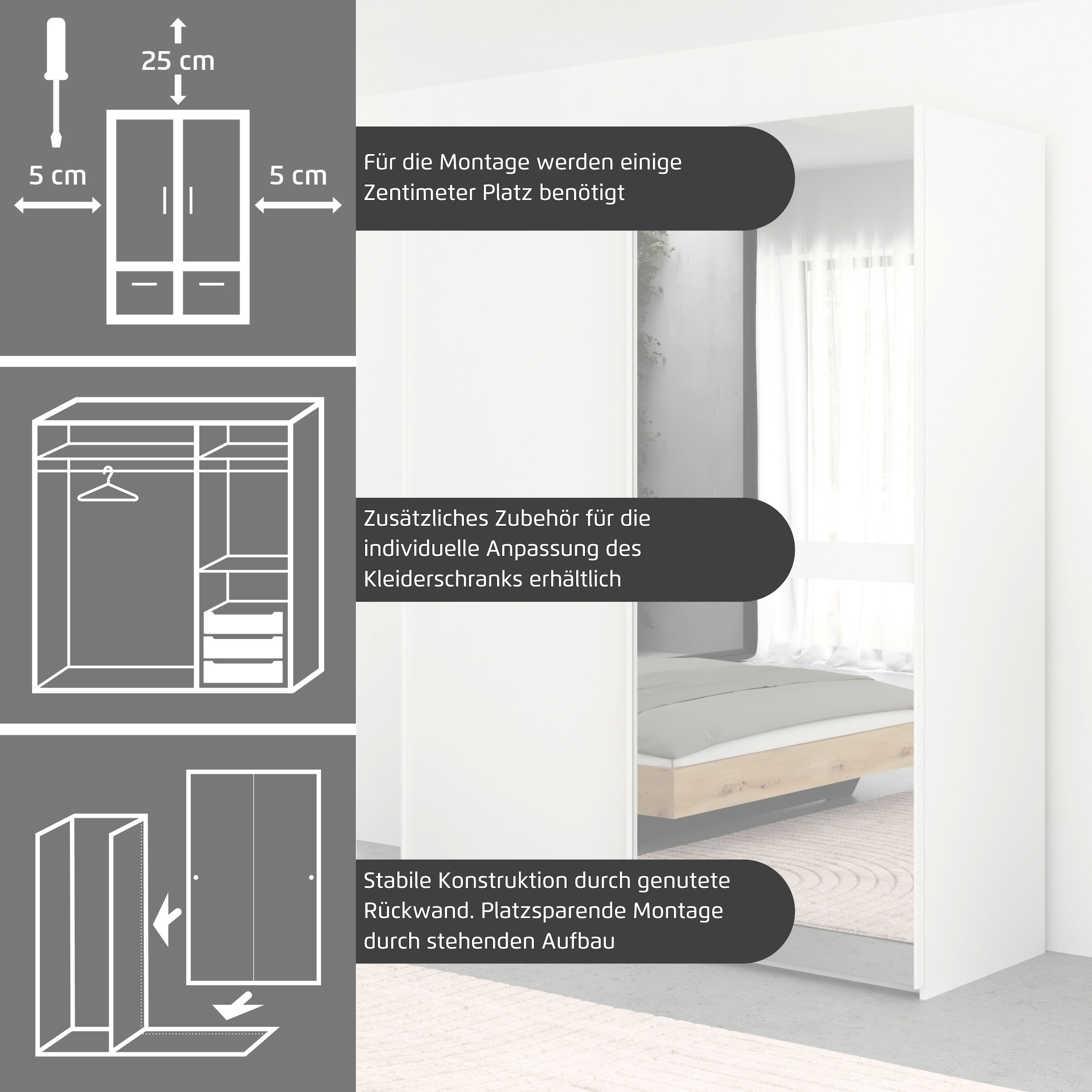 rauch Schwebetürenschrank »Kleiderschrank Schrank Garderobe Schlafzimmerschrank SCALE-LINE«, edle Optik mit Bauchbinde in Korpusfarbe mit Glasfront MADE IN GERMANY