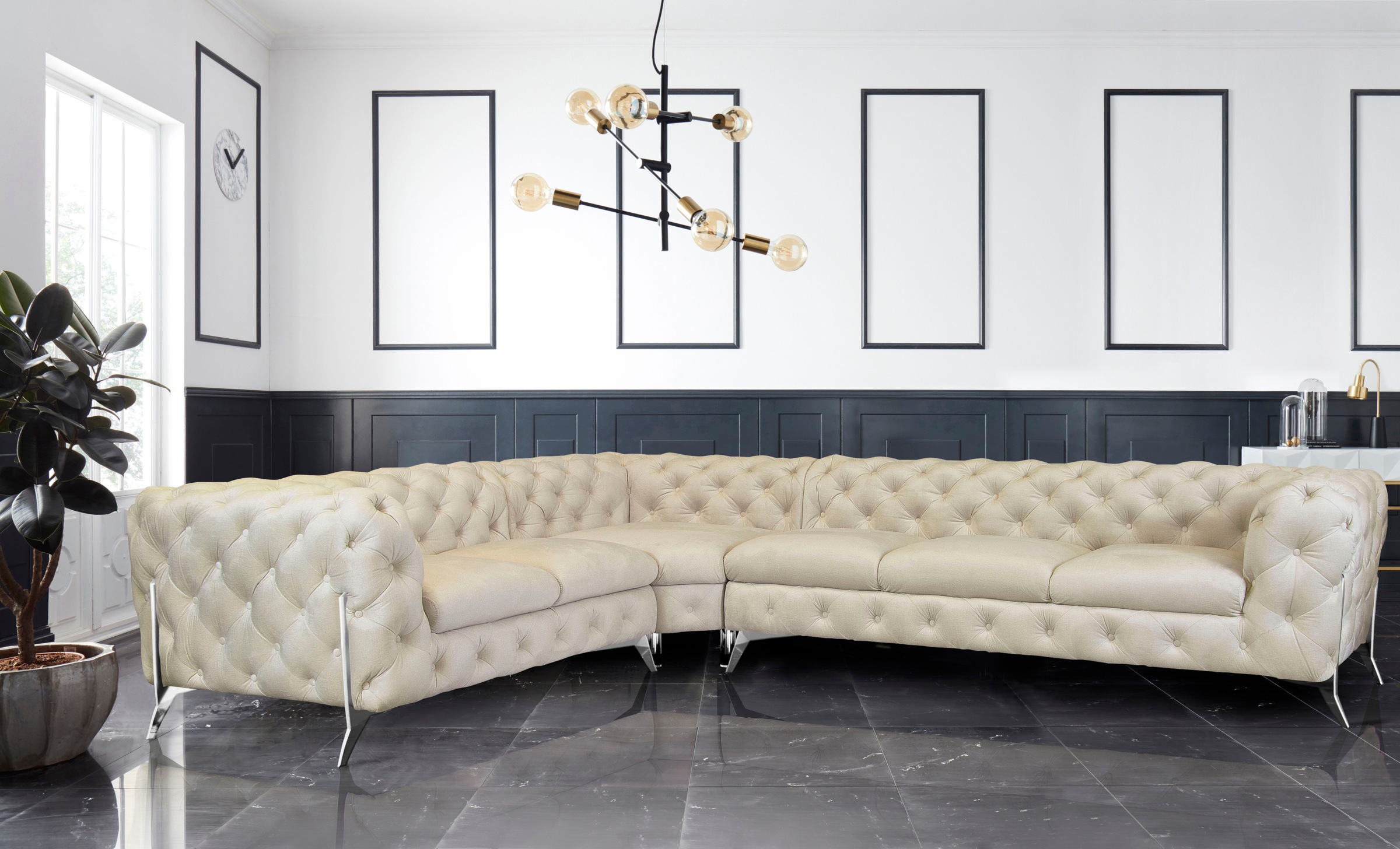 Leonique Chesterfield-Sofa »Amaury L-Form«, großes Ecksofa, Chesterfield-Optik, Breite 323 cm, Fußfarbe wählbar