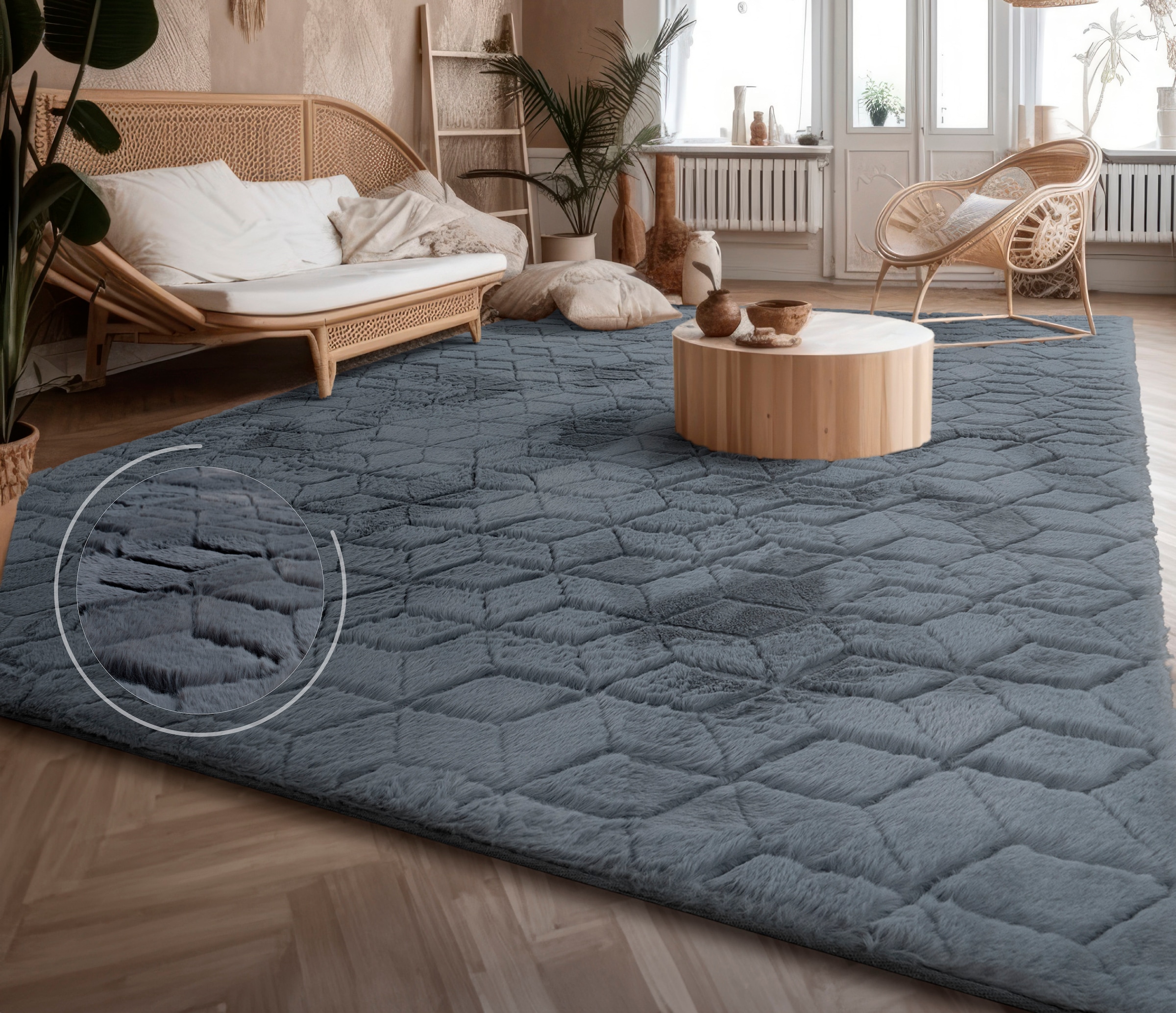 Paco Home Hochflor-Teppich »Arnheim 745«, rechteckig, Uni Farben, modernes geometrisches Design, besonders weich