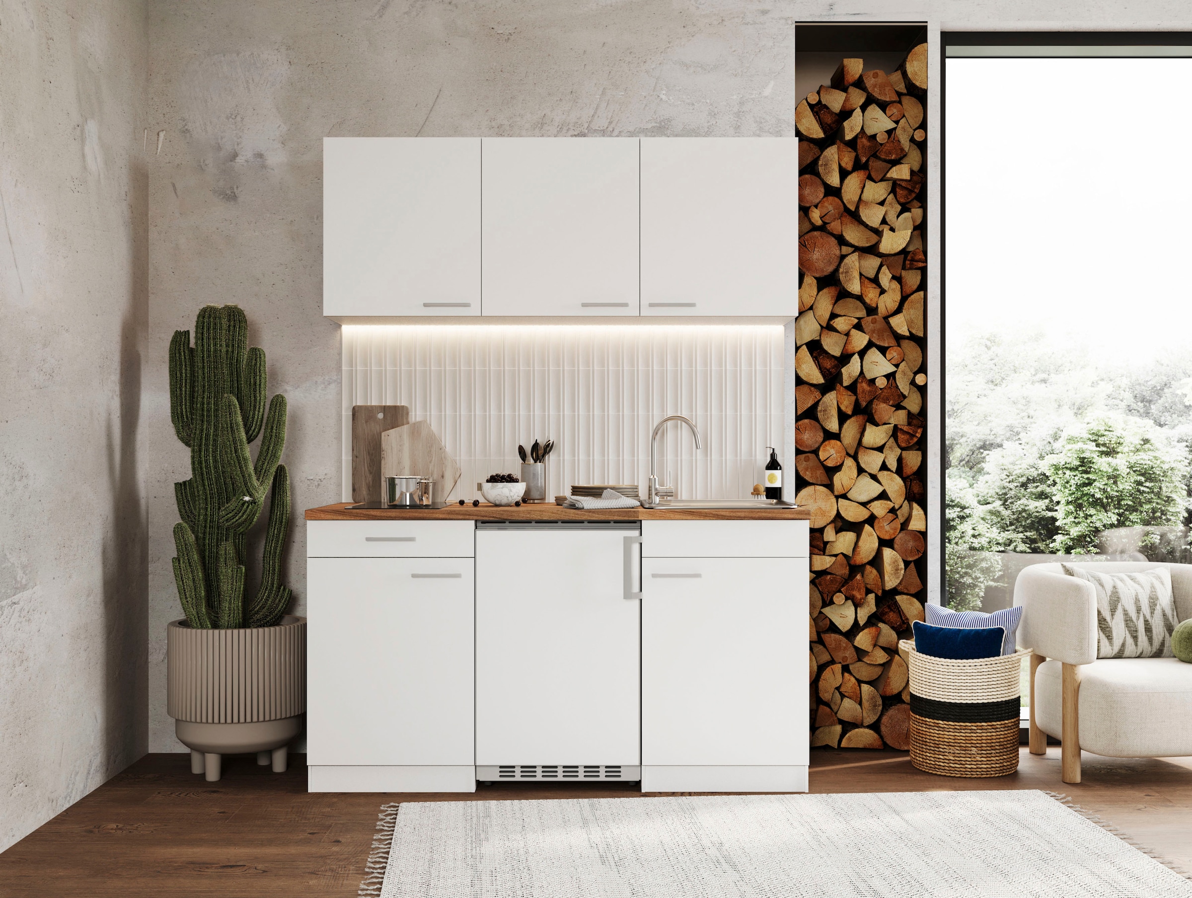 RESPEKTA Pantryküche »Luis, mit Glaskeramikkochfeld, wahlweise mit Mikrowelle, Korpus Weiß,« Breite 150 cm, in exclusiver Konfiguration für OTTO