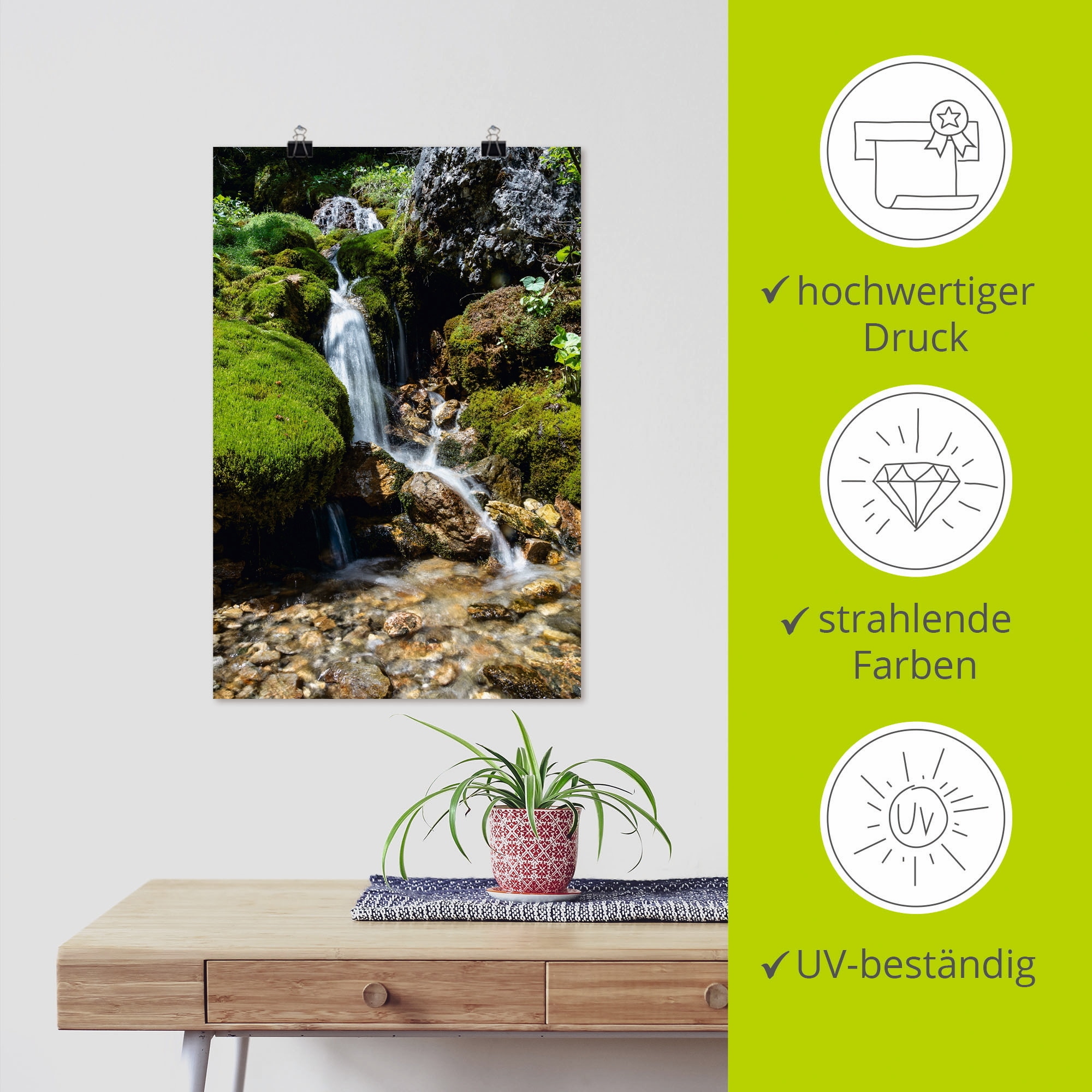 Artland Wandbild »Kleiner Wasserfall in den Bergen«, Gewässer, (1 St.), als Leinwandbild, Poster, Wandaufkleber in verschied. Größen