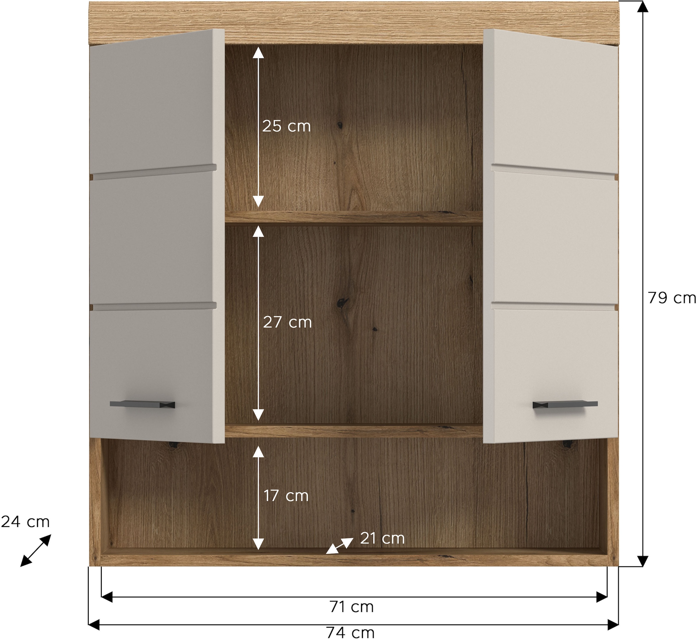 welltime Hängeschrank »SIENA, Breite 74cm, 2 Türen, 1 offenes Fächer, MDF-Front« TOPSELLER!,  in verschiedenen Farben erhältlich, Badmöbel, Badschrank, Schrank, Bad