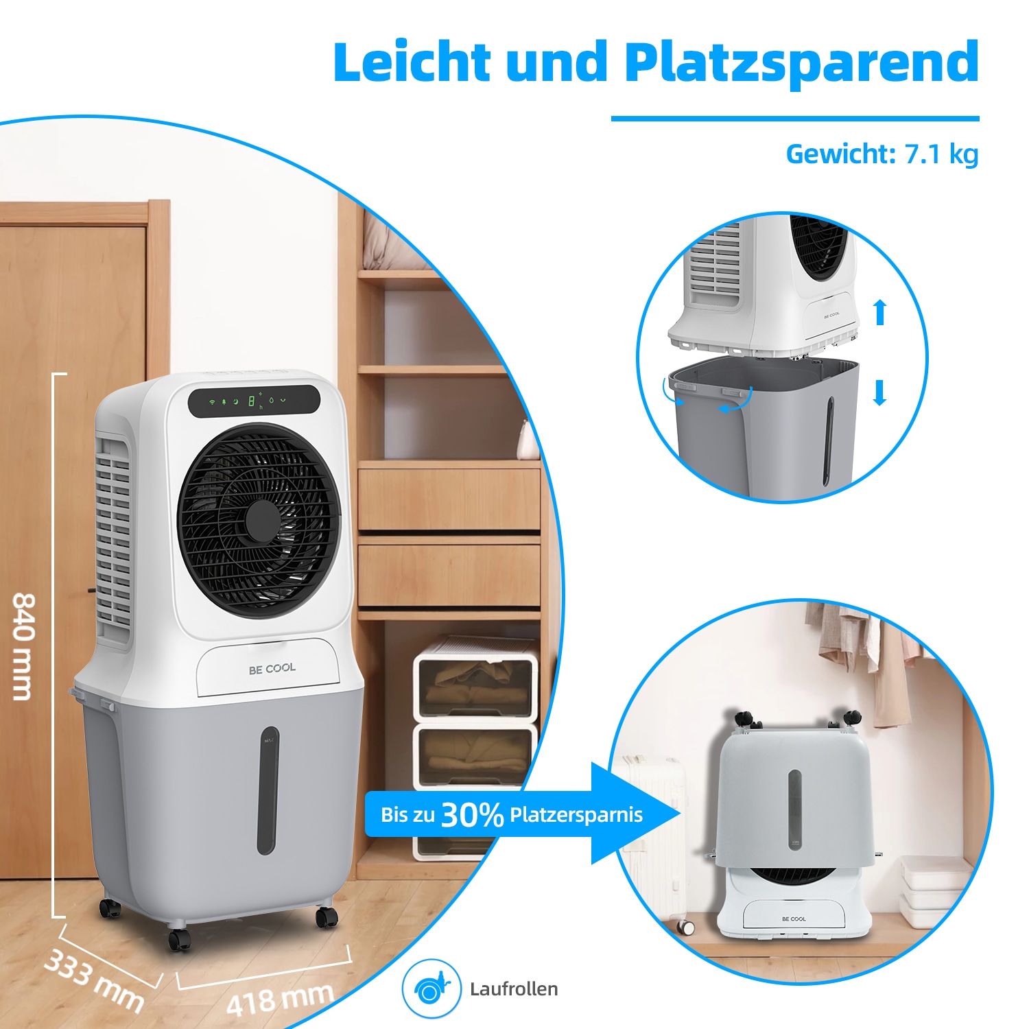 be cool Ventilatorkombigerät »Premium Luftkühler 25l mit Wifi und abnehmbarem Tank«, abnehmbarer Wassertank, Spezial Vortex Rotor, WiFi