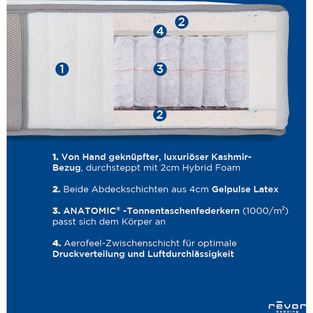 Revor Bedding Taschenfederkernmatratze »Kashmir Anatomic 3000 Gelpulse«, 28 cm hoch, Raumgewicht: 65 kg/m³, 3000 Federn, (1 St.)