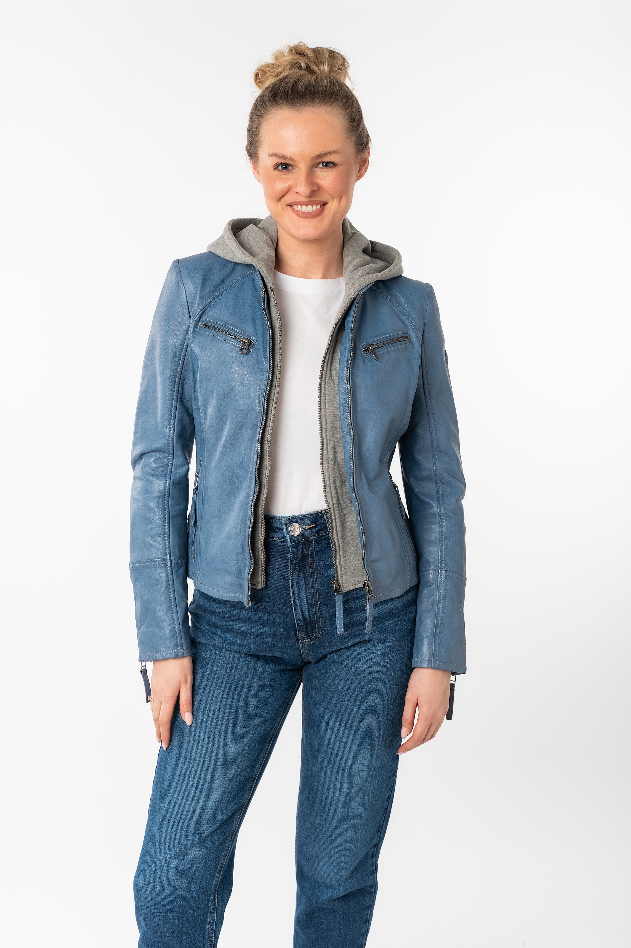 Mauritius Lederjacke »NOLA«, mit Kapuze, Two-in-One Style - mit abnehmbarer Jersey-Kapuze