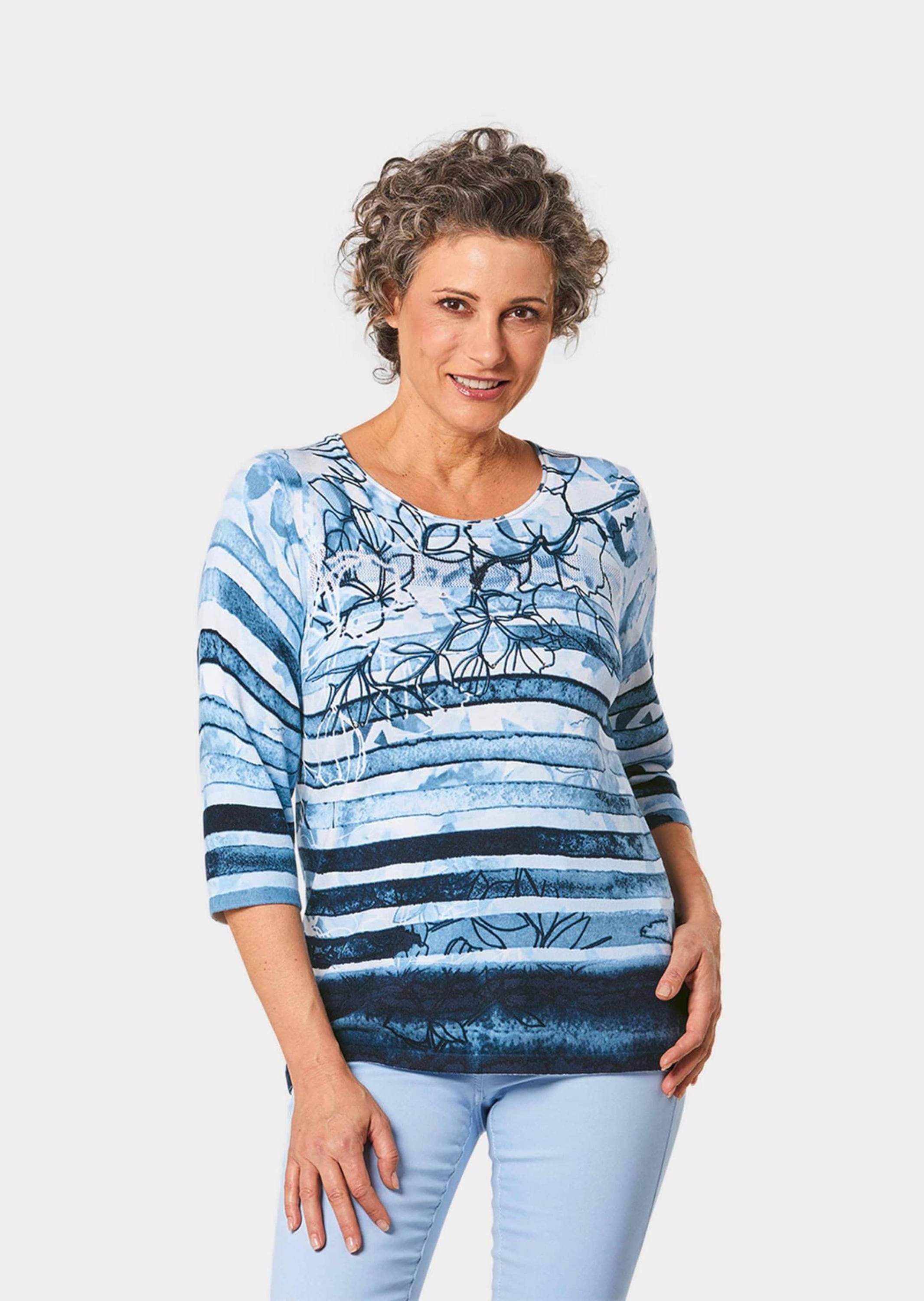 GOLDNER Rundhalspullover »Viskosepullover mit Muster, Feinstrick« Mit Glitzersteinen