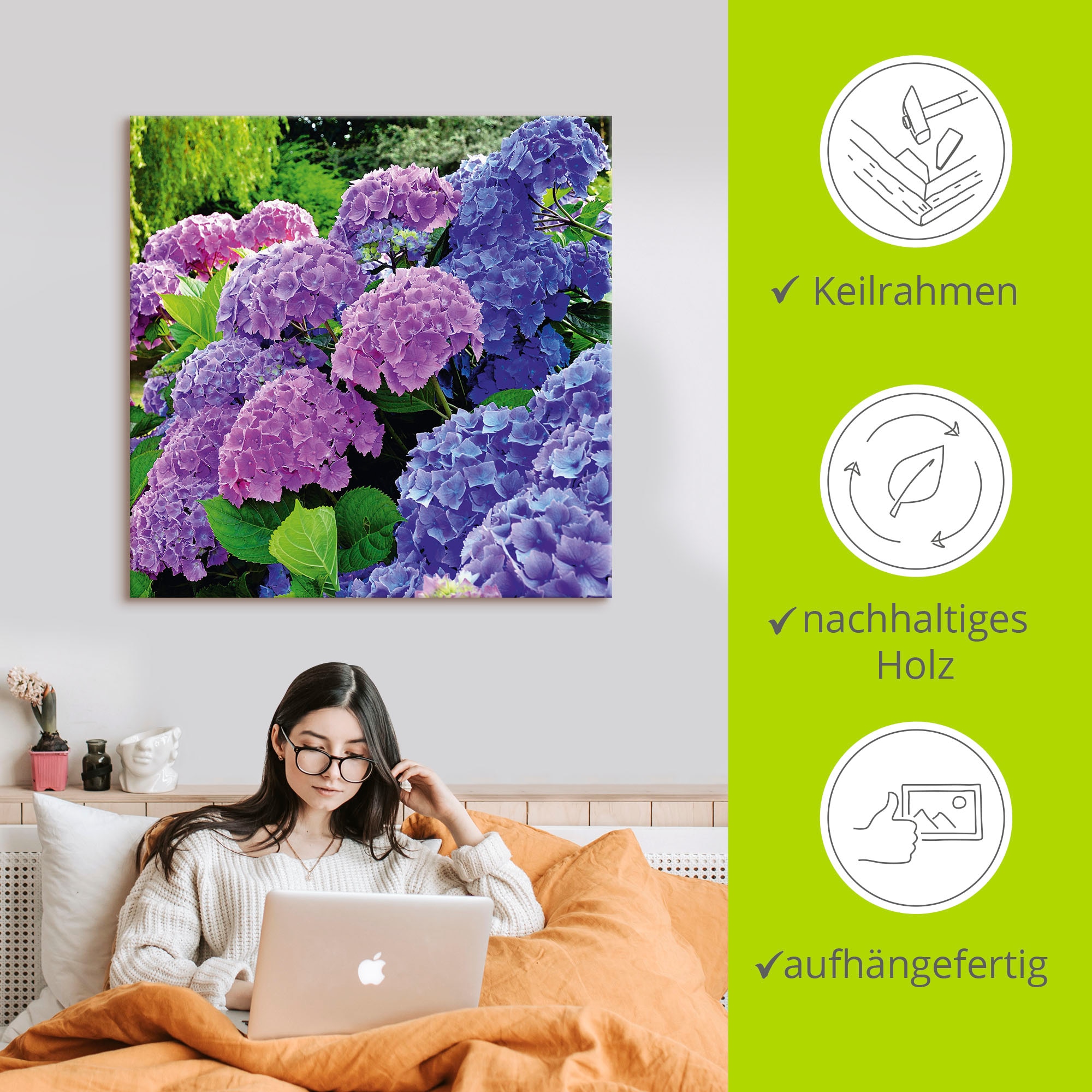 Artland Wandbild »Hortensien im Garten« Blumen 1 Stk. tlg. als Alubild, Leinwandbild, Poster in verschied. Größen