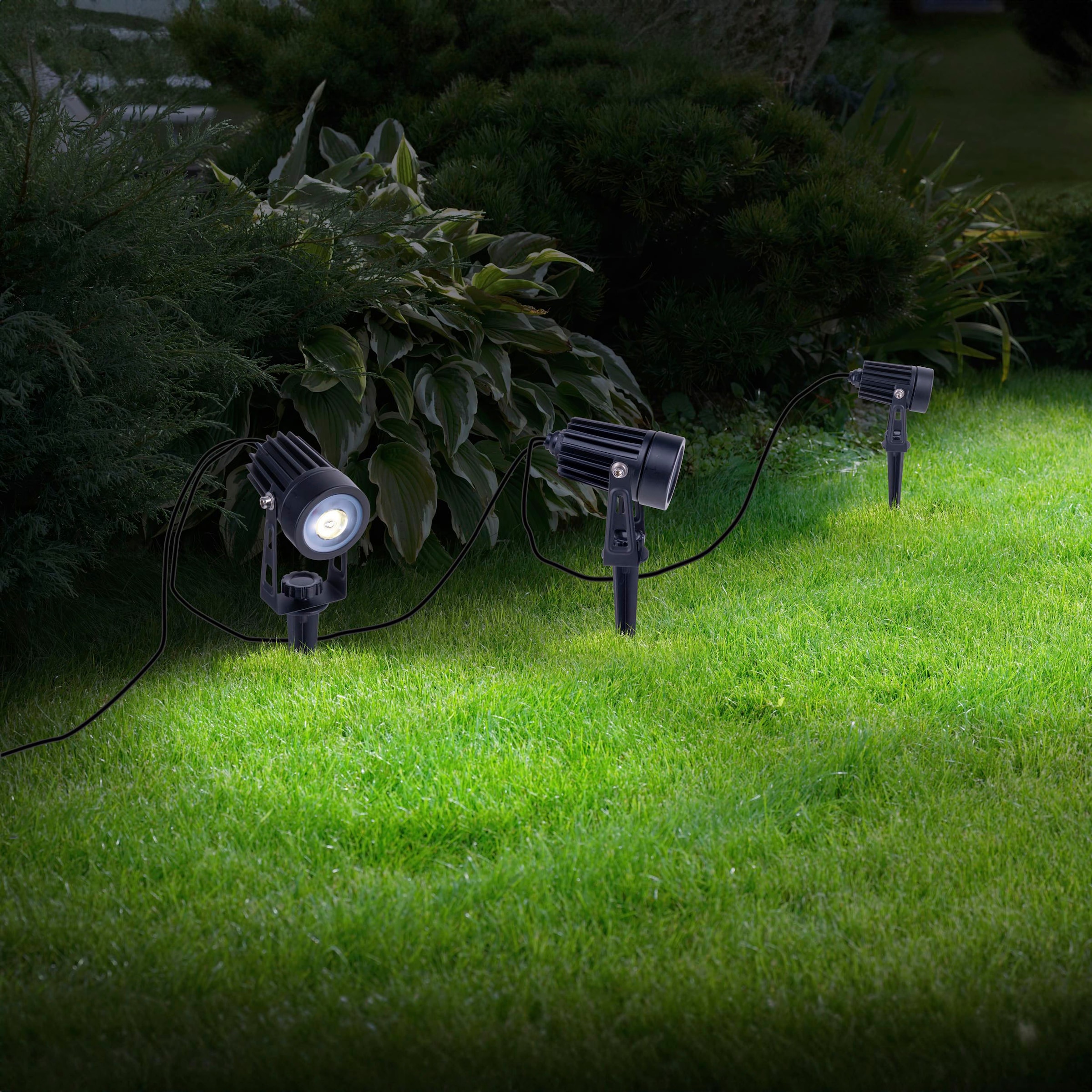 näve LED Solarleuchte »Spoti«, 3 flammig, 3er LED Solarspot mit Erdspieß inkl. Solarpanel Zuleitung 6m