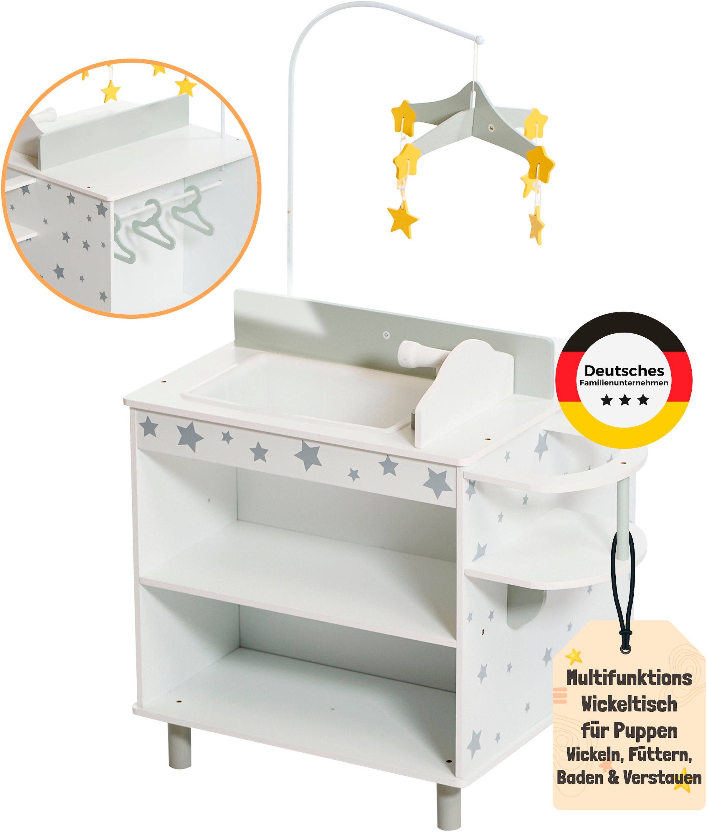 CHIC2000 Puppenwickeltisch »Puppen-Wickelstation Stars grey«, mit Mobile