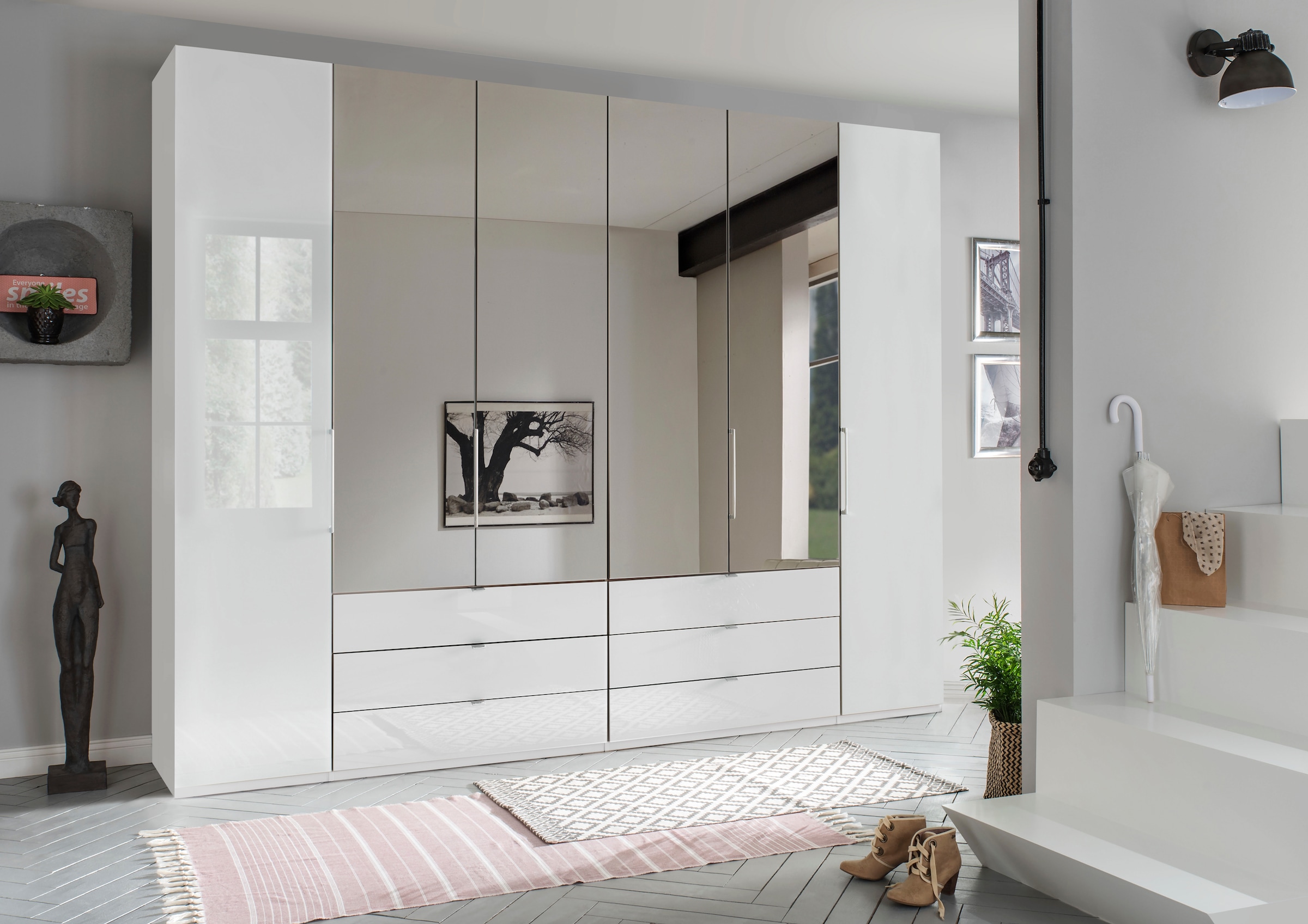 WIEMANN Falttürenschrank »Kansas, Kleiderschrank, Schrank, Wäscheschrank, mit Glas und Spiegel« 2 Breiten, MADE IN GERMANY,  inkl. gepämpften Schubkästen und Türen, mit Panoramaöffnung