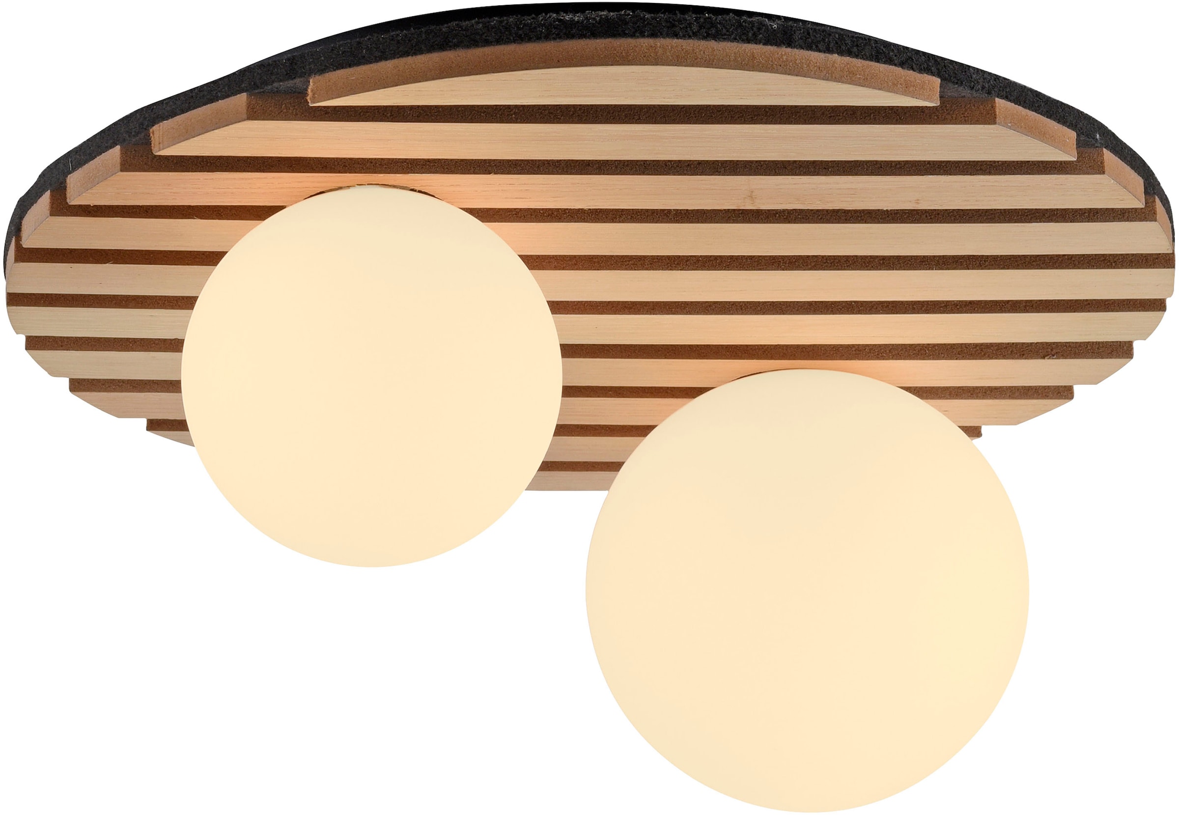 Leonique Deckenleuchte »Erinette Akustikpaneele mit Glaskugel«, 2 flammig, Leuchtmittel G9 | Leuchtmittel wechselbar-ohne Leuchtmittel, Holz, Akustik, Paneele, Glas, opal matt weiß, Deckenlampe