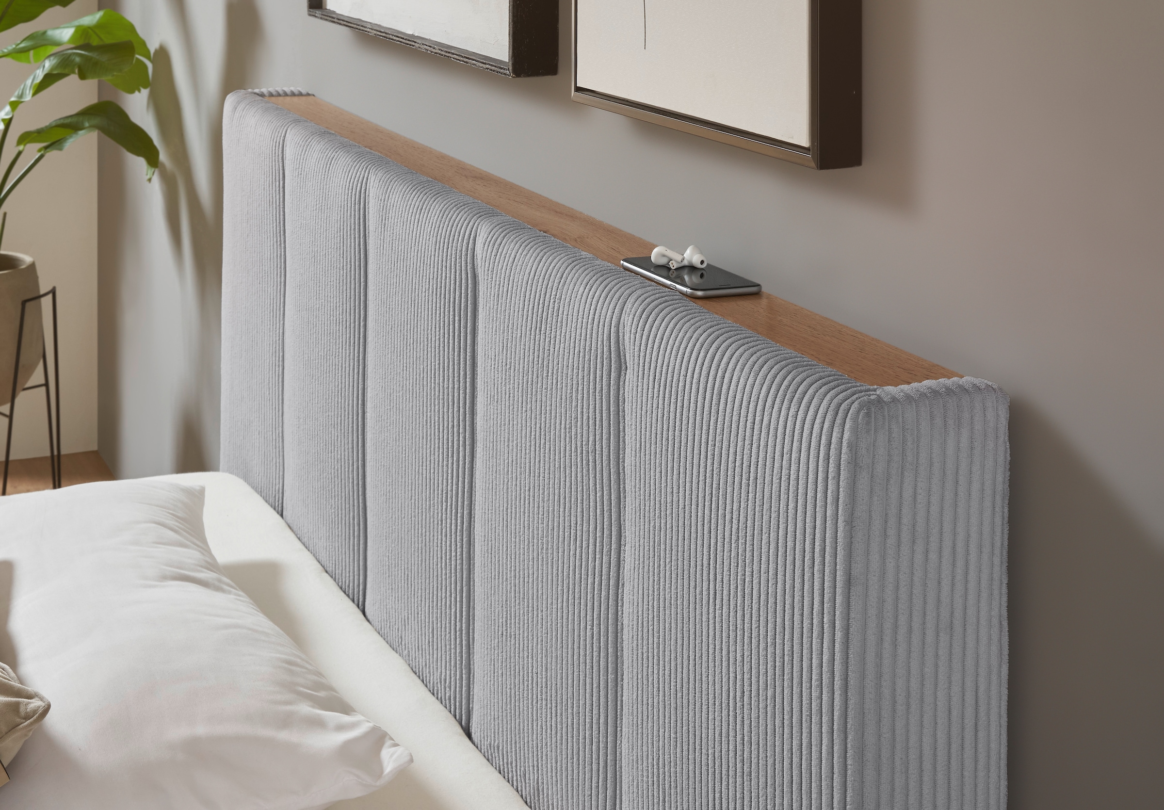 INOSIGN Polsterbett »CiTY/GiRON, Bettgestell mit Bettkasten, gepolstertes Stauraumbett« mit Hundebett oder Stauraumschublade, Bezug Cord-oder Leinenoptik