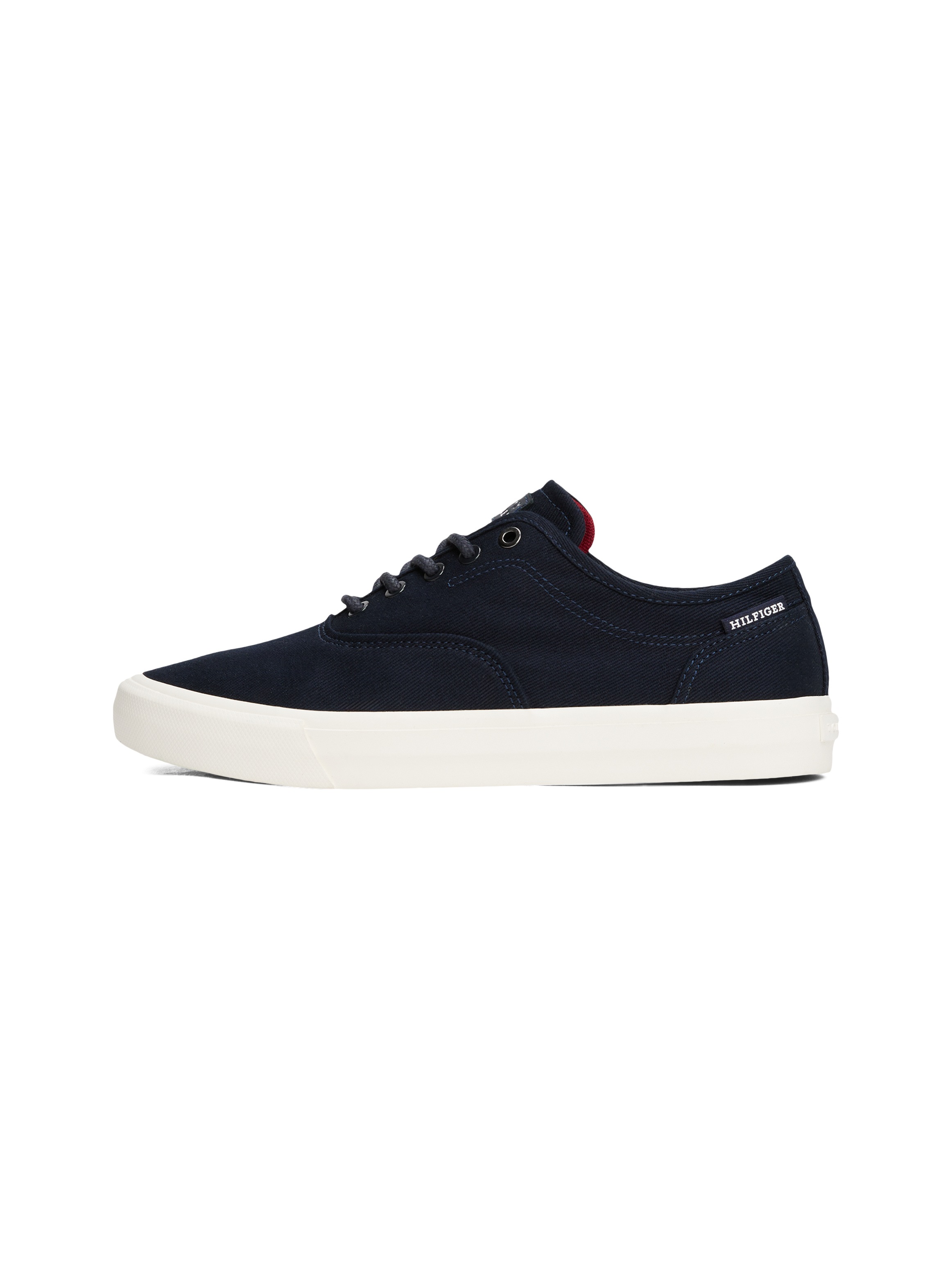Tommy Hilfiger Sneaker »TH HI VULC LOW OXFORD TWILL«, Freizeitschuh, Halbschuh, Schnürschuh mit Label an der Ferse