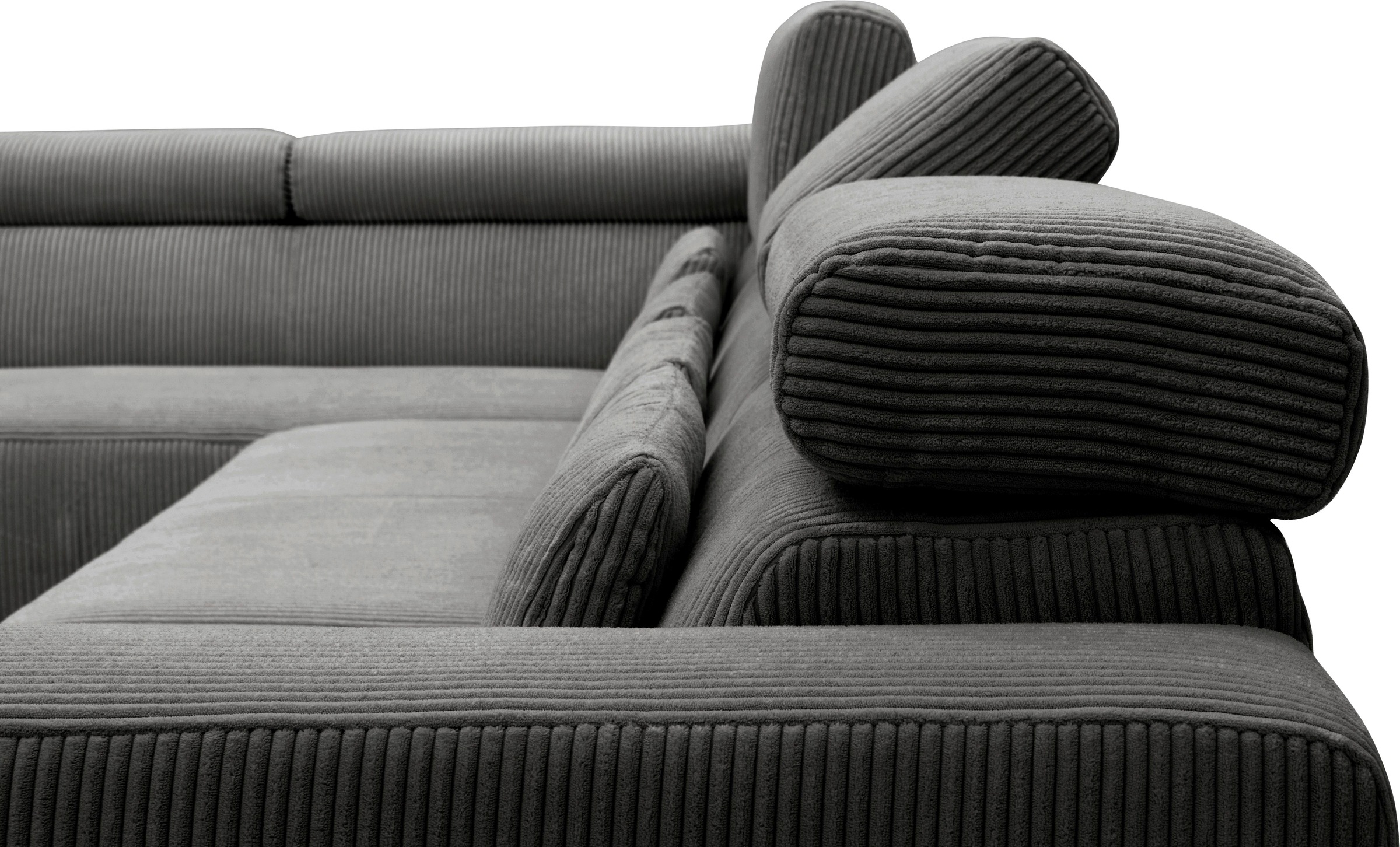 DOMO collection Wohnlandschaft »Brandon, belastbar bis 140kg/ Sitz, B/T: 359/228 cm, U-Form«, mit Sitztiefenverstellung, Cord, grau