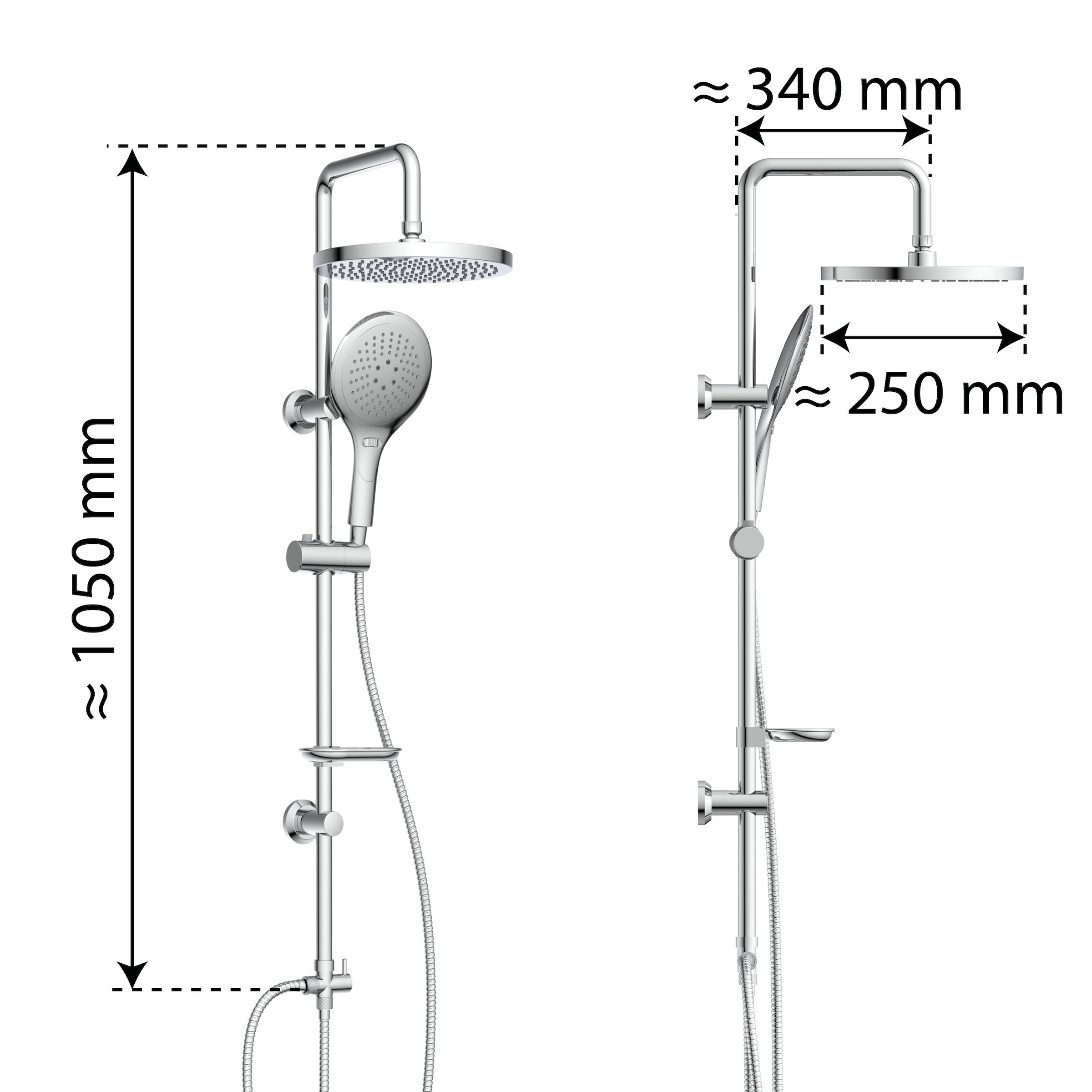 welltime Stangenbrause-Set »Lina« Überkopfbrause mit Seifenablage, Überkopfbrause mit 20cm Kantenlänge