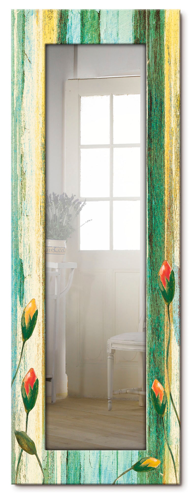 Artland Dekospiegel »Bunte Blumen«, gerahmter Ganzkörperspiegel, Wandspiegel, mit Motivrahmen, Landhaus